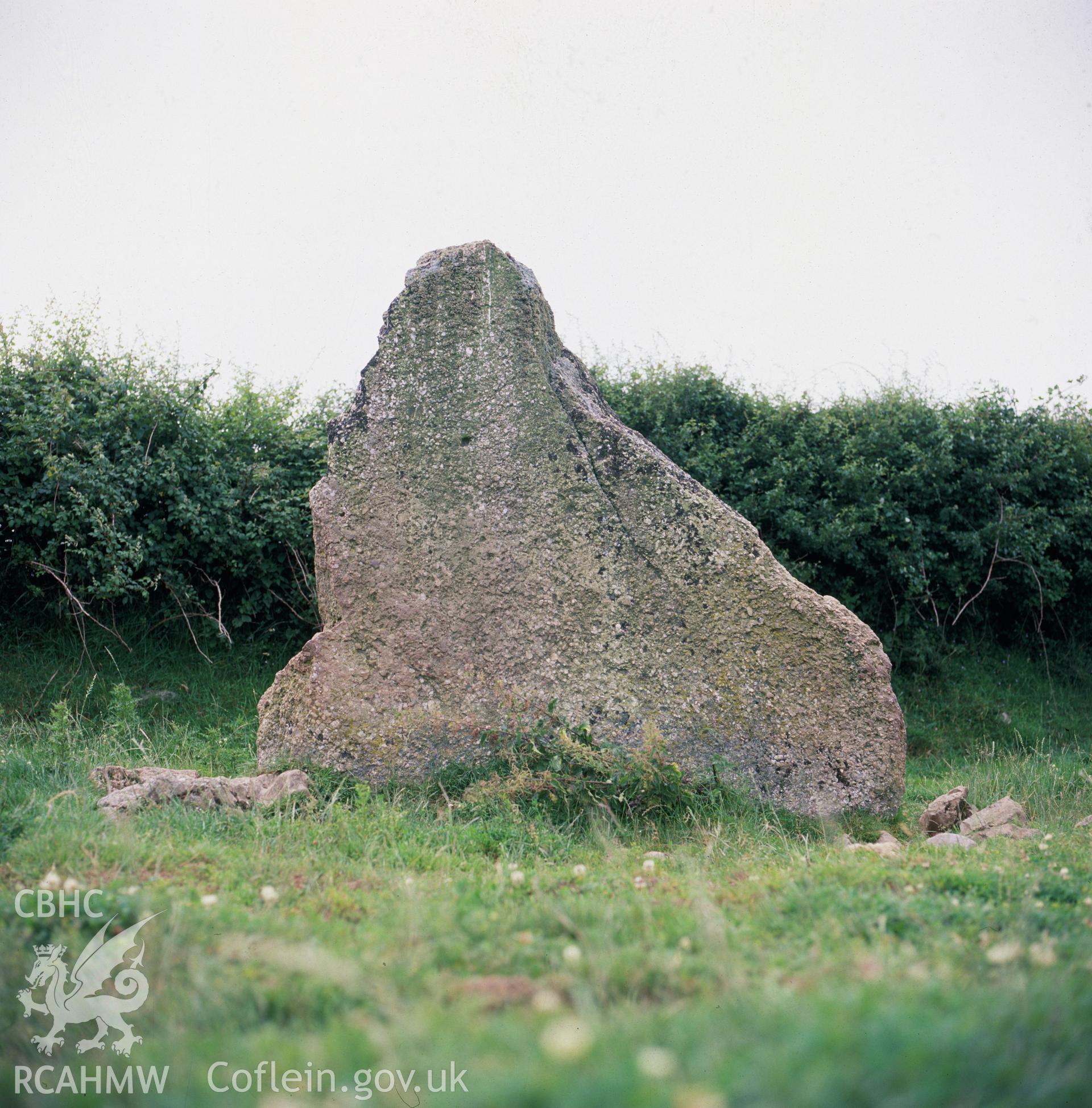 Digital copy of a colour negative showing Knelston Bronze Age Standing Stone.