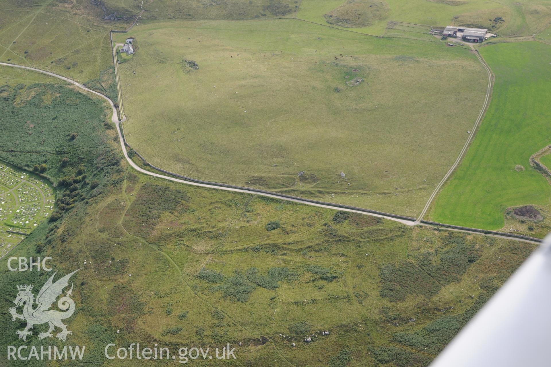 Great Orme golf course and White Farm, Great Orme, Llandudno. Oblique aerial photograph taken during the Royal Commission's programme of archaeological aerial reconnaissance by Toby Driver on 11th September 2015.