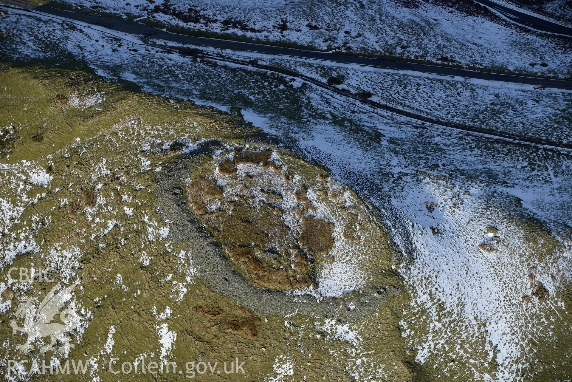 Pen-y-Gaer hillfort, Llanidloes. Oblique aerial photograph taken during the Royal Commission's programme of archaeological aerial reconnaissance by Toby Driver on 4th February 2015.