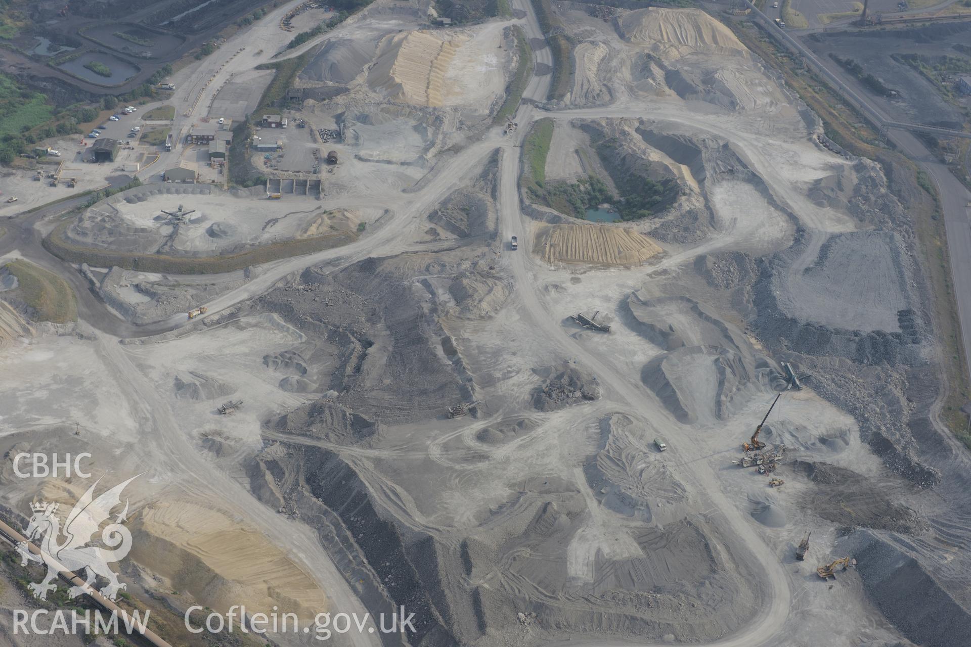 Royal Commission aerial photography of Margam Steelworks taken during drought conditions on 22nd July 2013.