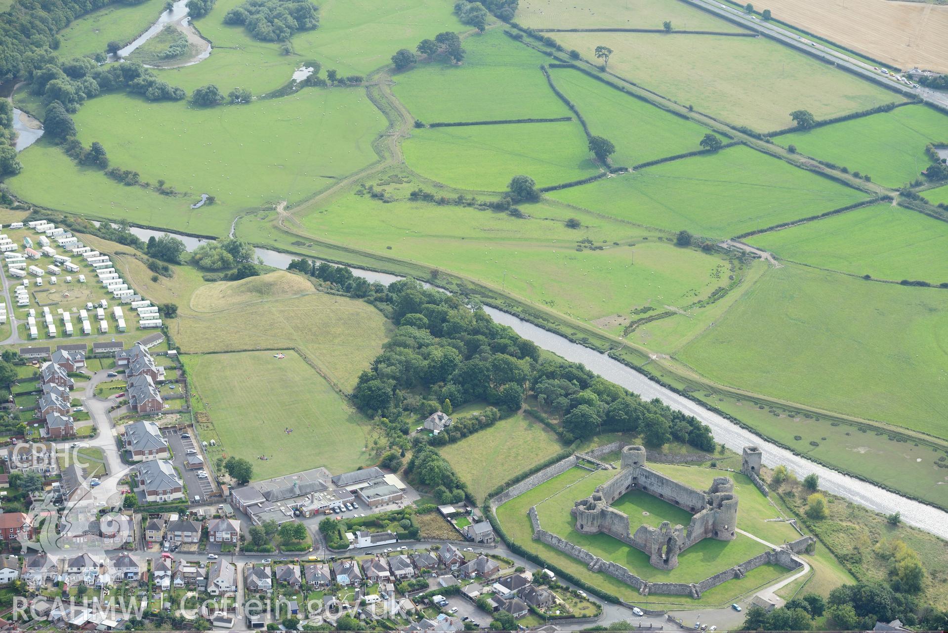 Rhuddlan Castle. Oblique aerial photograph taken during the Royal Commission's programme of archaeological aerial reconnaissance by Toby Driver on 11th September 2015.