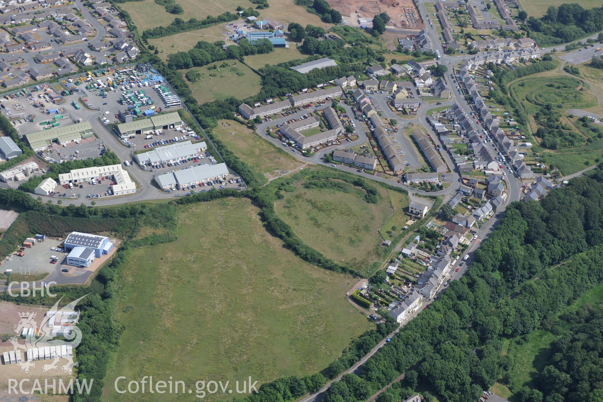 Priory Rath defended enclosure, Milford. Oblique aerial photograph taken during the Royal Commission?s programme of archaeological aerial reconnaissance by Toby Driver on 16th July 2013.