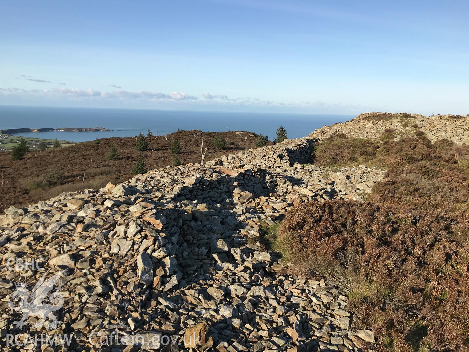 Digital colour photograph showing the summit fort of Garn Boduan hillfort, Buan, near Morfa Nefyn, taken by Paul Davis on 3rd December 2019.