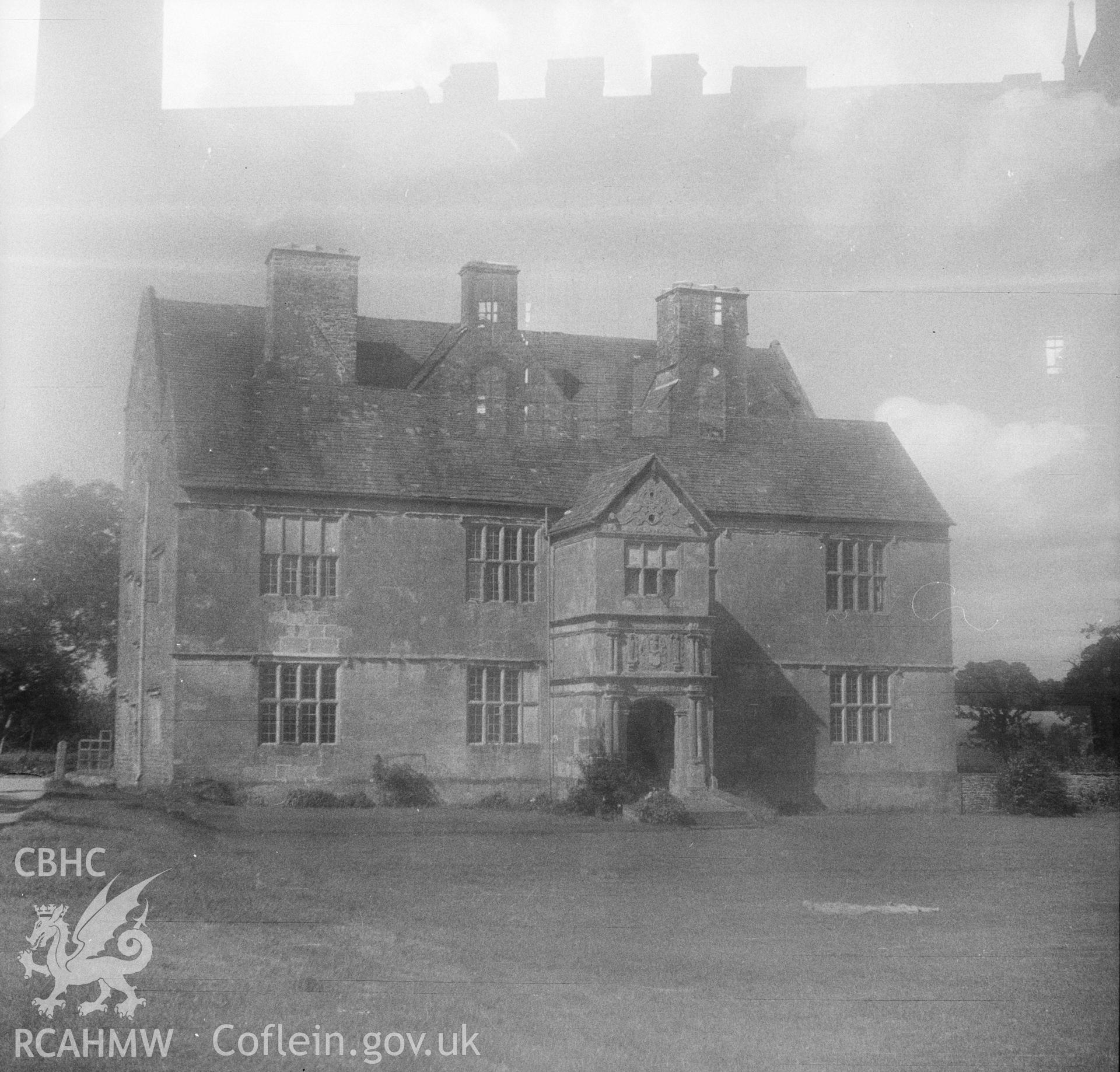 Digital copy of an undated nitrate negative showing exterior view of Treowen, Monmouthshire.