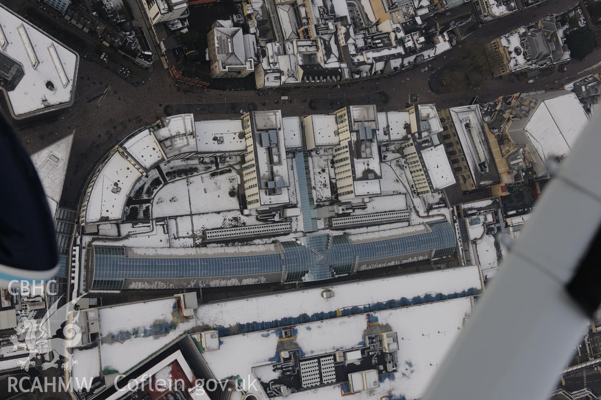 St. David's shopping centre, Cardiff. Oblique aerial photograph taken during the Royal Commission?s programme of archaeological aerial reconnaissance by Toby Driver on 24th January 2013.