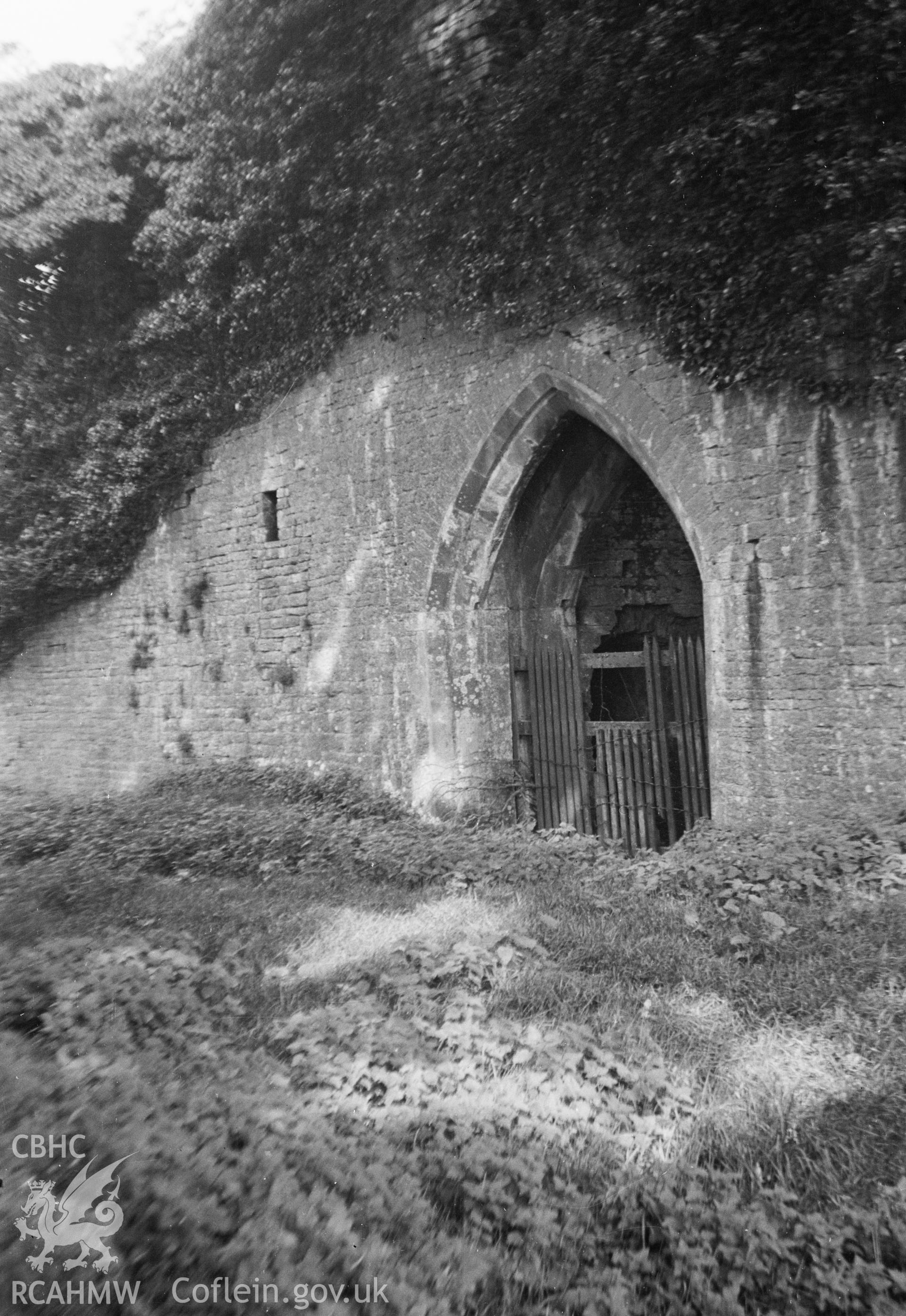 Digital copy of a nitrate negative showing view of entrance to St Non's Spring, taken in 1947 by A J Taylor.