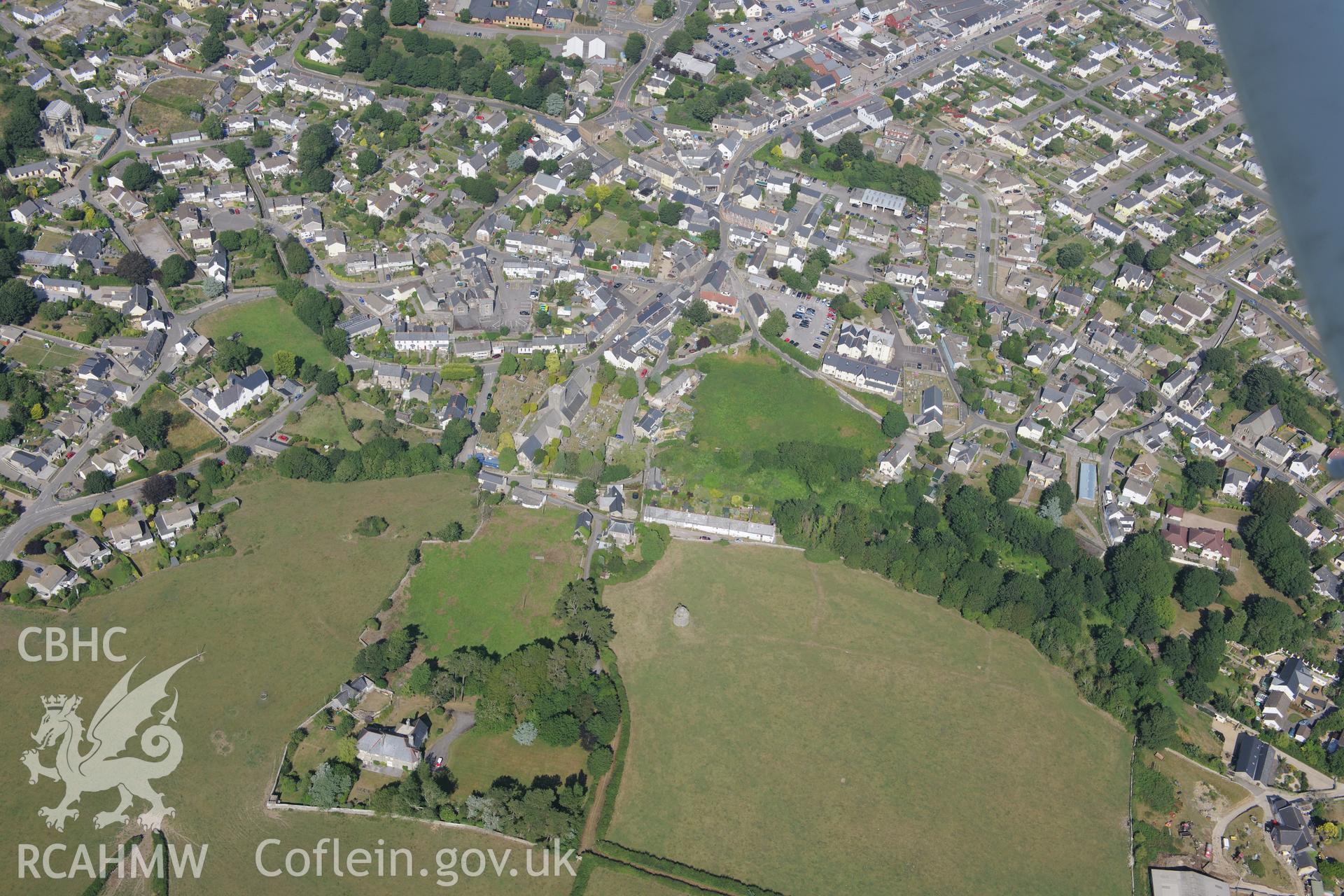 Grange of Abbots and the town of Llantwit Major, viewed from the west. Oblique aerial photograph taken during the Royal Commission?s programme of archaeological aerial reconnaissance by Toby Driver on 1st August 2013.