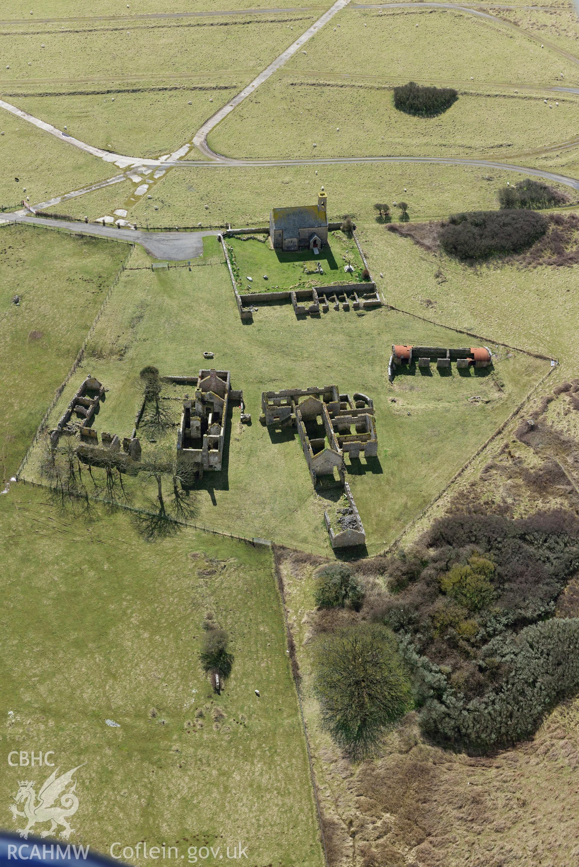 Flimston Farmhouse. Baseline aerial reconnaissance survey for the CHERISH Project. ? Crown: CHERISH PROJECT 2018. Produced with EU funds through the Ireland Wales Co-operation Programme 2014-2020. All material made freely available through the Open Government Licence.