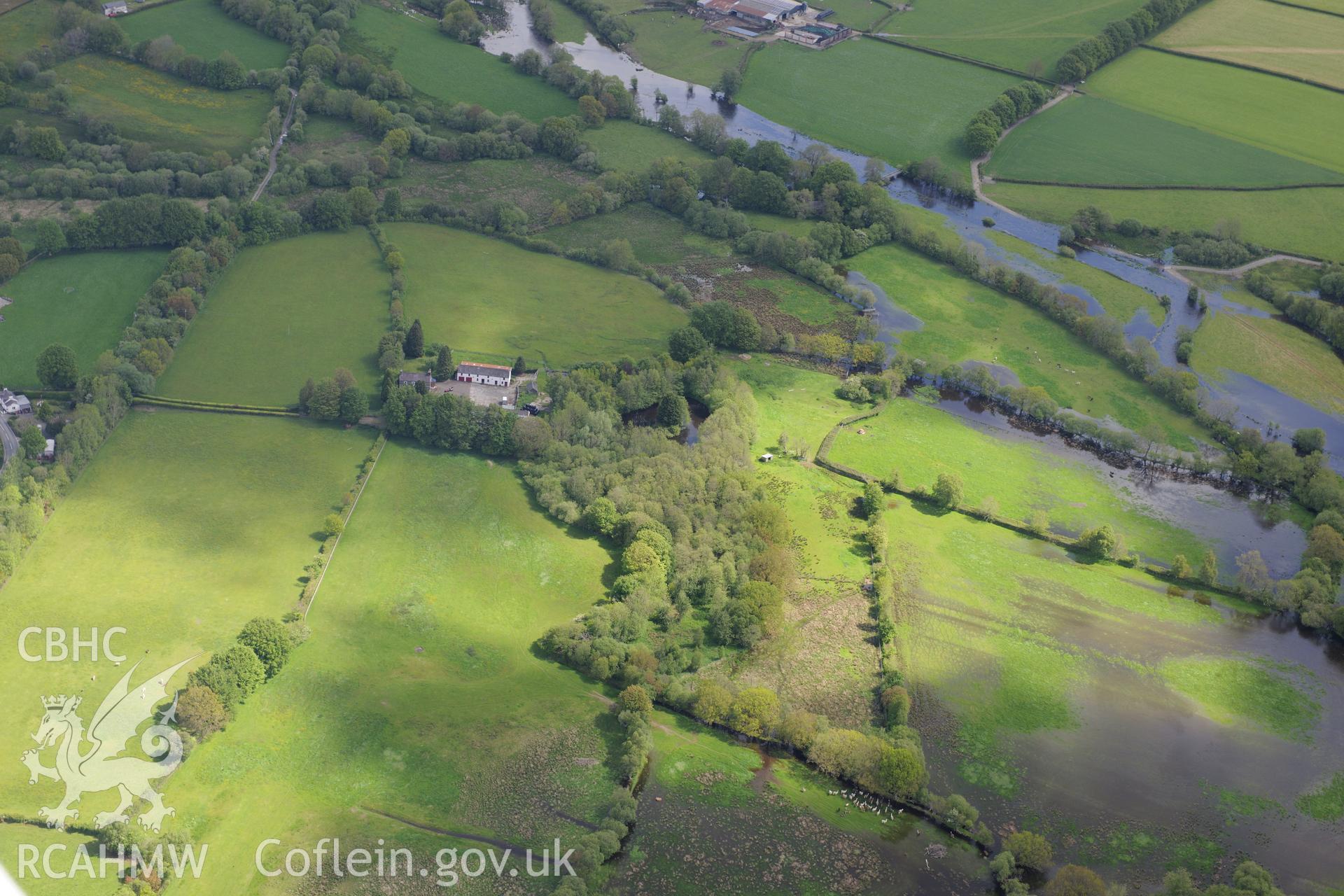 Llanio Roman Bathhouse at the 'Bremia' Settlement. Oblique aerial photograph taken during the Royal Commission's programme of archaeological aerial reconnaissance by Toby Driver on 3rd June 2015.