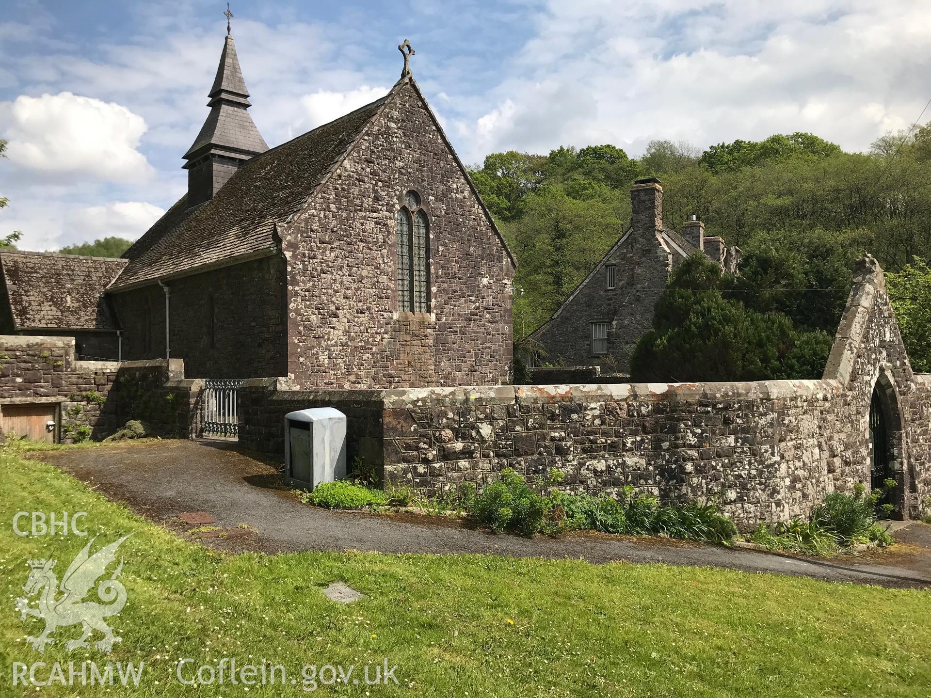 Digital colour photograph showing exterior view of St Dyfan's Church, Llandyfan, taken by Paul R. Davis on 7th May 2019.