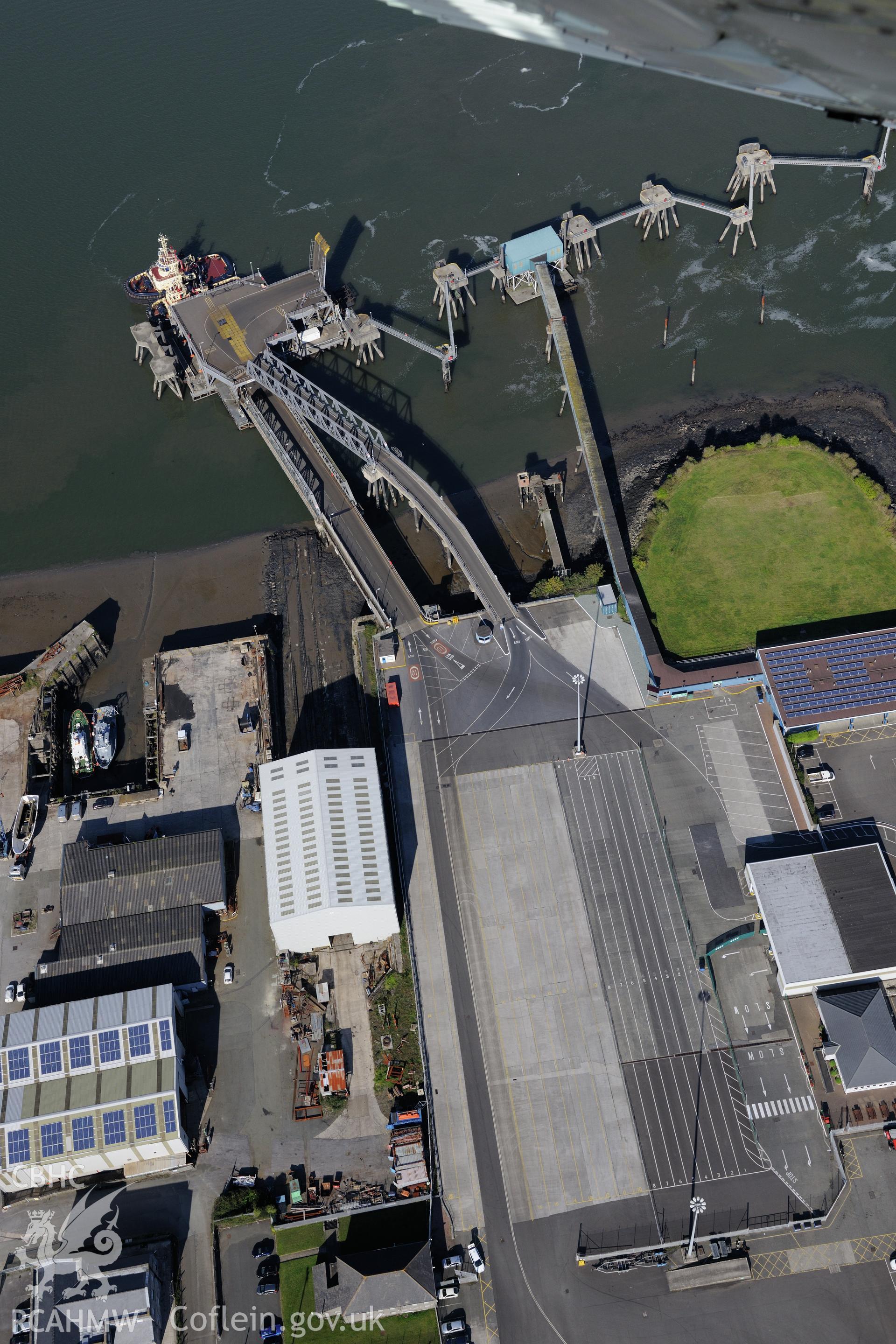 Ferry Terminal, Pembroke Dock. Oblique aerial photograph taken during the Royal Commission's programme of archaeological aerial reconnaissance by Toby Driver on 30th September 2015.