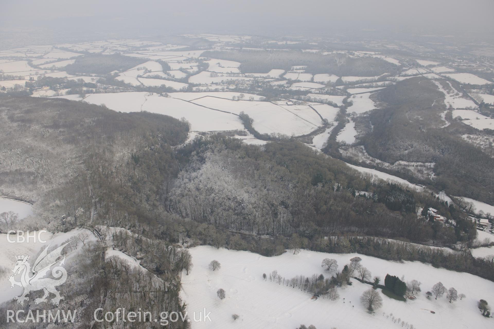 Dinas Powys fort and the Southern Banks defended enclosure at Dinas Powys, west of Penarth, Cardiff. Oblique aerial photograph taken during the Royal Commission?s programme of archaeological aerial reconnaissance by Toby Driver on 24th January 2013.