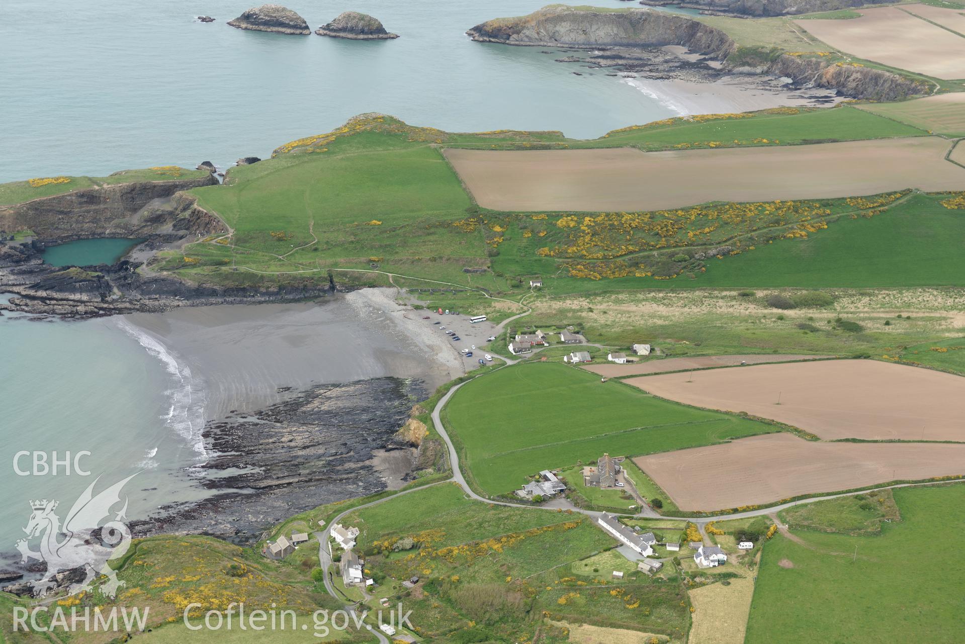 Abereiddy village. Baseline aerial reconnaissance survey for the CHERISH Project. ? Crown: CHERISH PROJECT 2017. Produced with EU funds through the Ireland Wales Co-operation Programme 2014-2020. All material made freely available through the Open Government Licence.