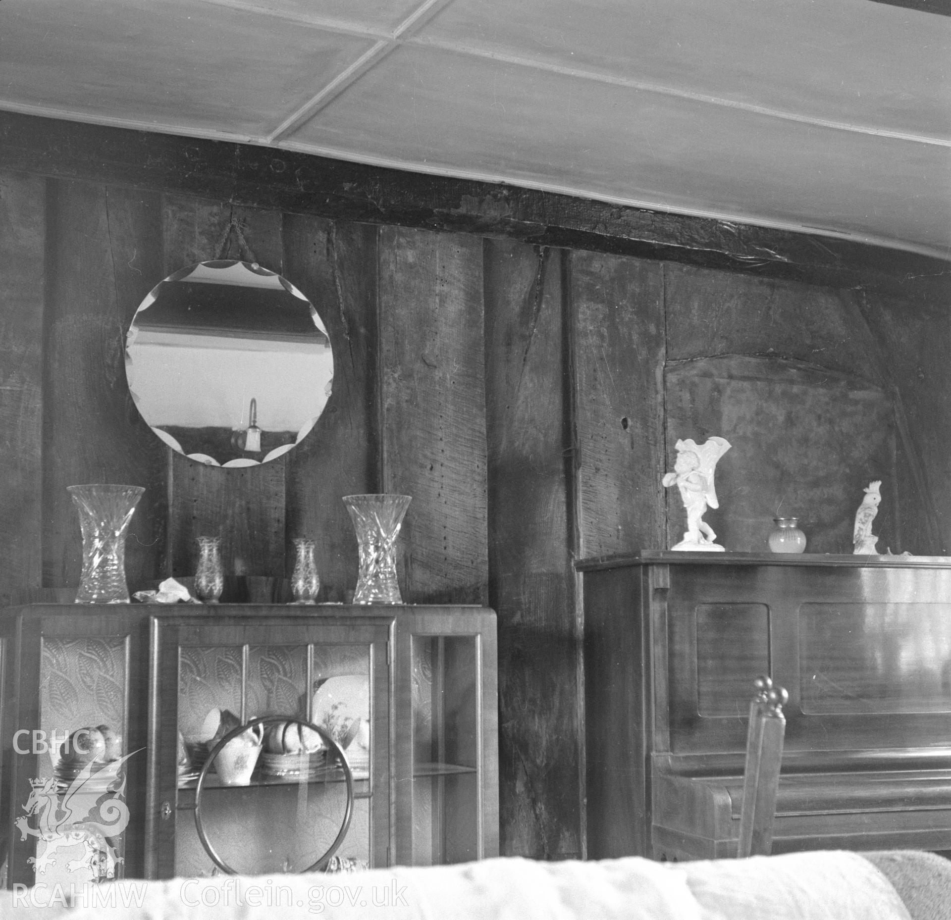 Digital copy of a nitrate negative showing interior view of Leeswood Green, Flintshire.