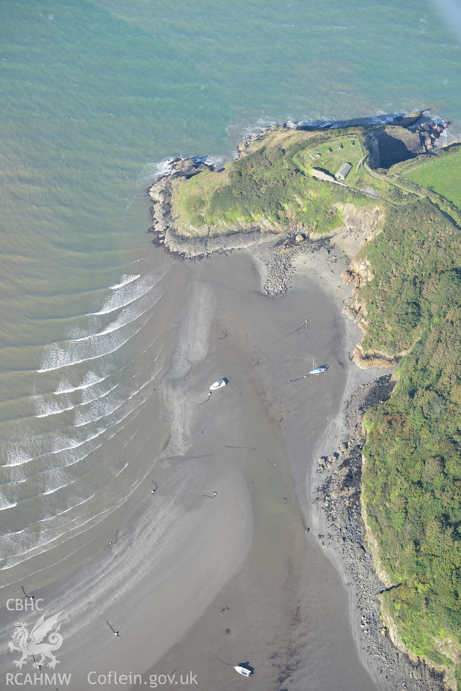 Castle Point old fort, Fishguard. Oblique aerial photograph taken during the Royal Commission's programme of archaeological aerial reconnaissance by Toby Driver on 30th September 2015.