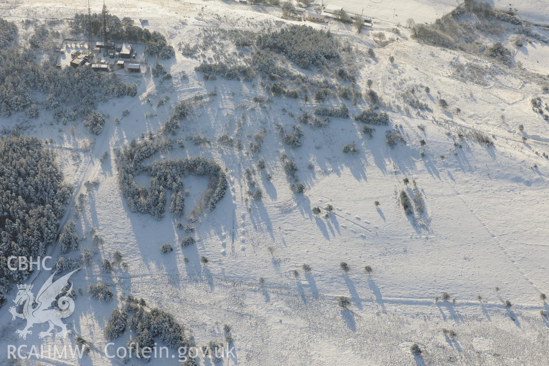 Kilvey Hill anti-glider trenches, eastern Swansea. Oblique aerial photograph taken during the Royal Commission?s programme of archaeological aerial reconnaissance by Toby Driver on 24th January 2013.