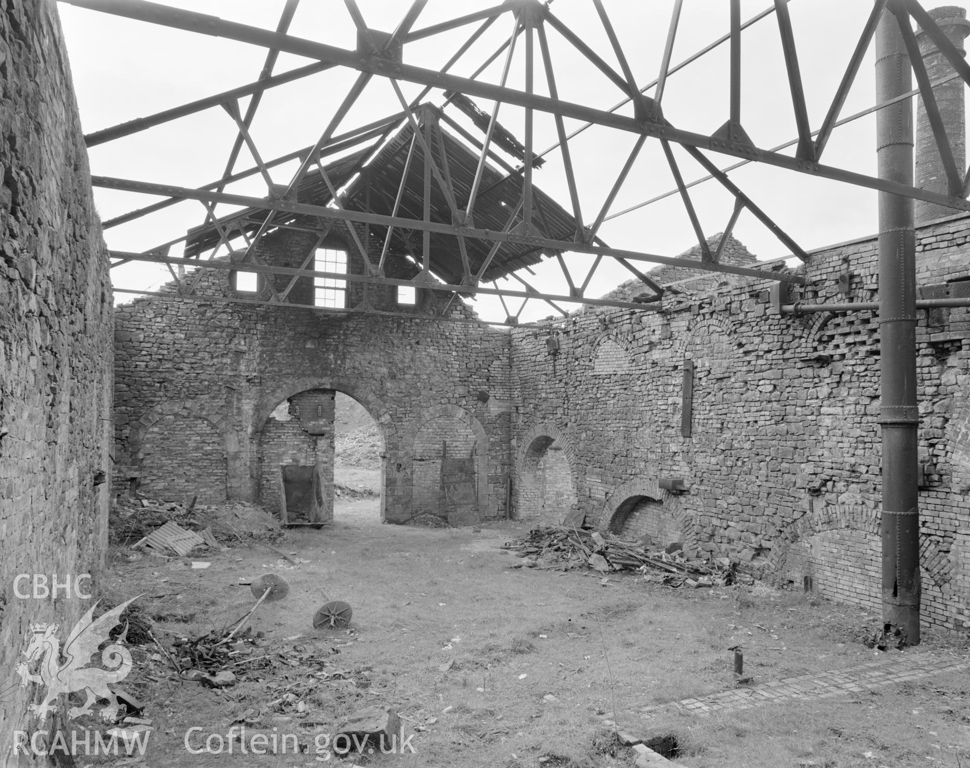 Digital copy of an acetate negative showing view of Blaenavon Ironworks taken by D.O.E. in 1977.