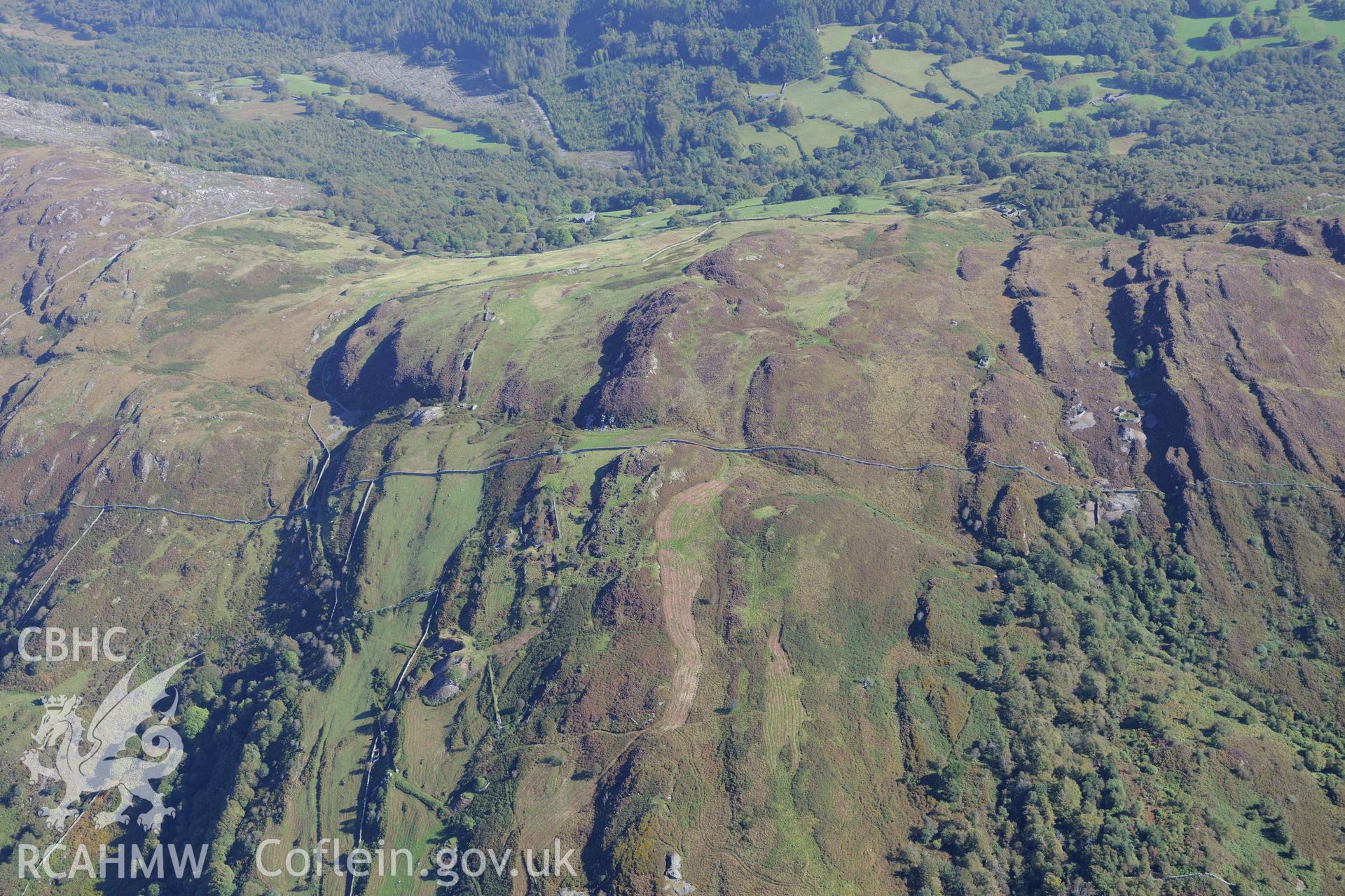 Clogau gold mine, near Dolgellau. Oblique aerial photograph taken during the Royal Commission's programme of archaeological aerial reconnaissance by Toby Driver on 2nd October 2015.