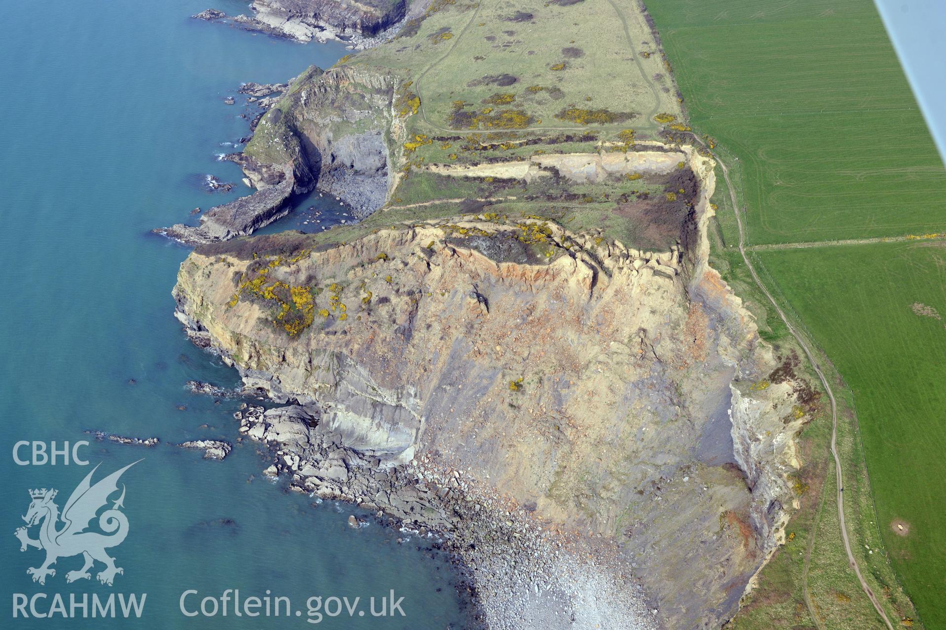 Aerial photography of Black Point Rath taken on 27th March 2017 for structure from motion monitoring. Baseline aerial reconnaissance survey for the CHERISH Project. ? Crown: CHERISH PROJECT 2017. Produced with EU funds through the Ireland Wales Co-operation Programme 2014-2020. All material made freely available through the Open Government Licence.