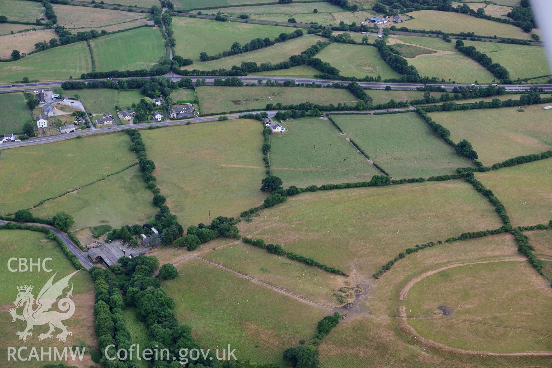 Royal Commission aerial photography of Castell y Gaer with parching, taken on 17th July 2018 during the 2018 drought.