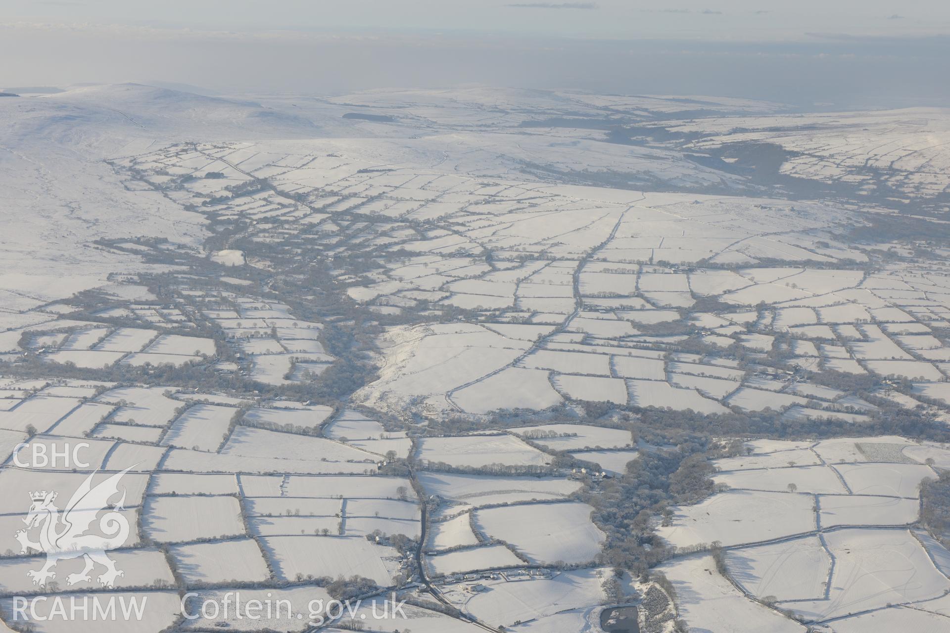 Craig Rhosyfelin bluestone outcrop, south west of Cardigan. Oblique aerial photograph taken during the Royal Commission?s programme of archaeological aerial reconnaissance by Toby Driver on 24th January 2013.