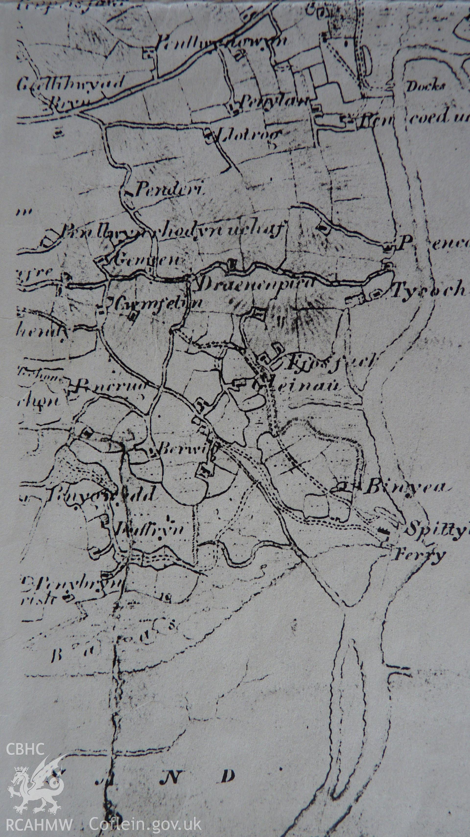 Digitised OS original surveyors drawing from 1813, showing the around Bynea. Map included as part of archaeological appraisal of Gwndwn Mawr, Station Road, Bynea, Carmarthenshire, 2014.