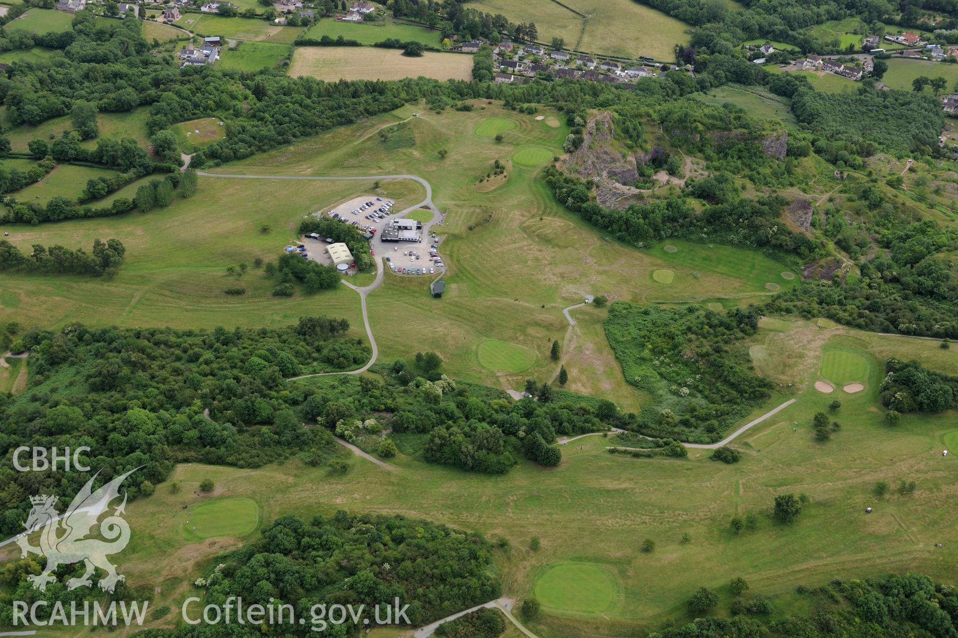 Llanymynech hillfort on the Welsh-English border, south west of Oswestry. Oblique aerial photograph taken during the Royal Commission's programme of archaeological aerial reconnaissance by Toby Driver on 30th June 2015.