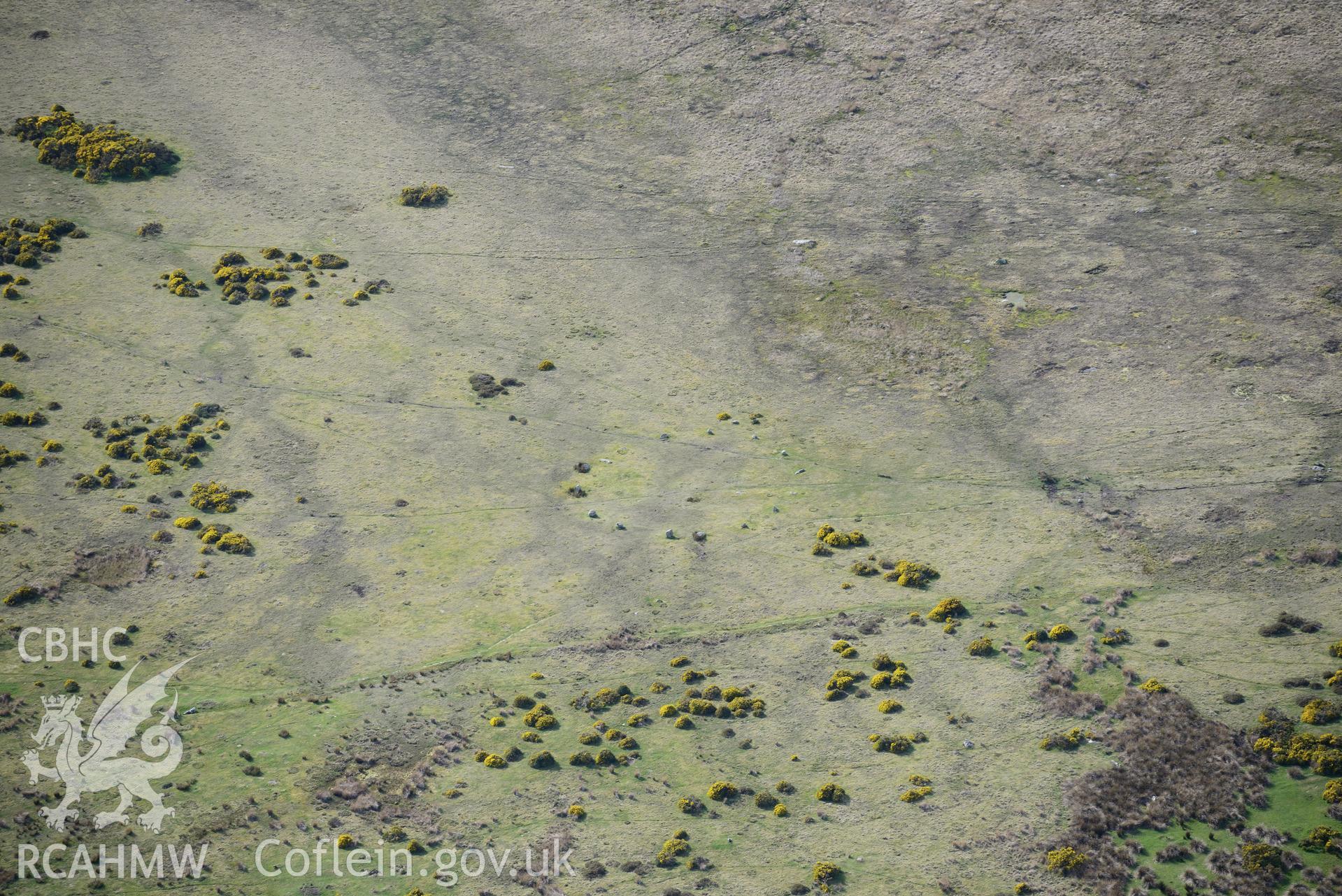 Gors Fawr Stone Circle. Oblique aerial photograph taken during the Royal Commission's programme of archaeological aerial reconnaissance by Toby Driver on 15th April 2015.