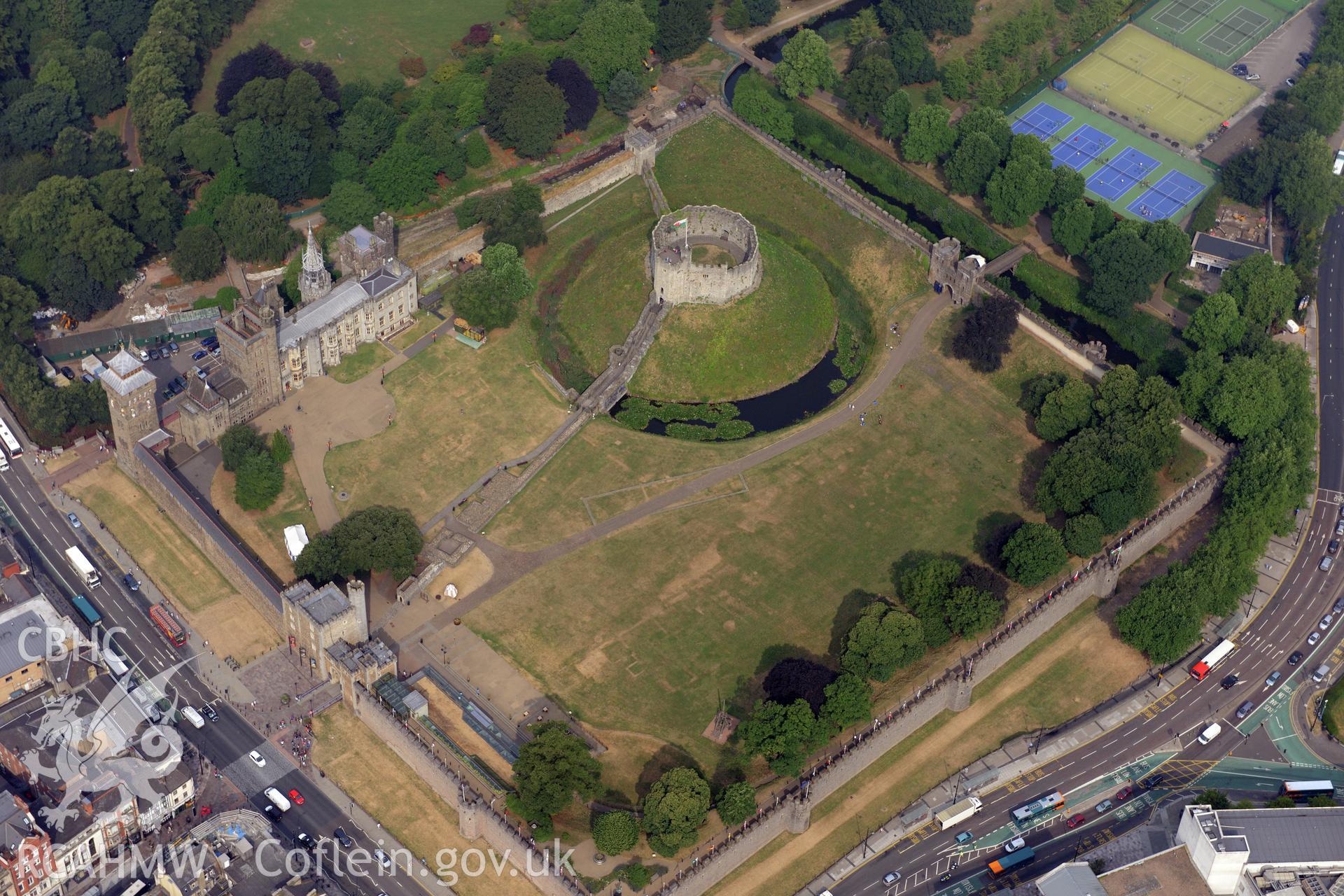 Royal Commission aerial photography of Cardiff Castle taken during drought conditions on 22nd July 2013, with parch marks.