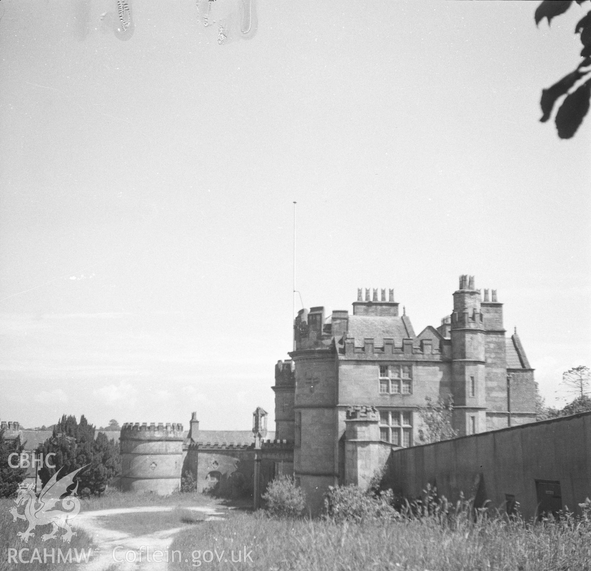 Digital copy of a nitrate negative showing exterior view of Nercwys Hall.