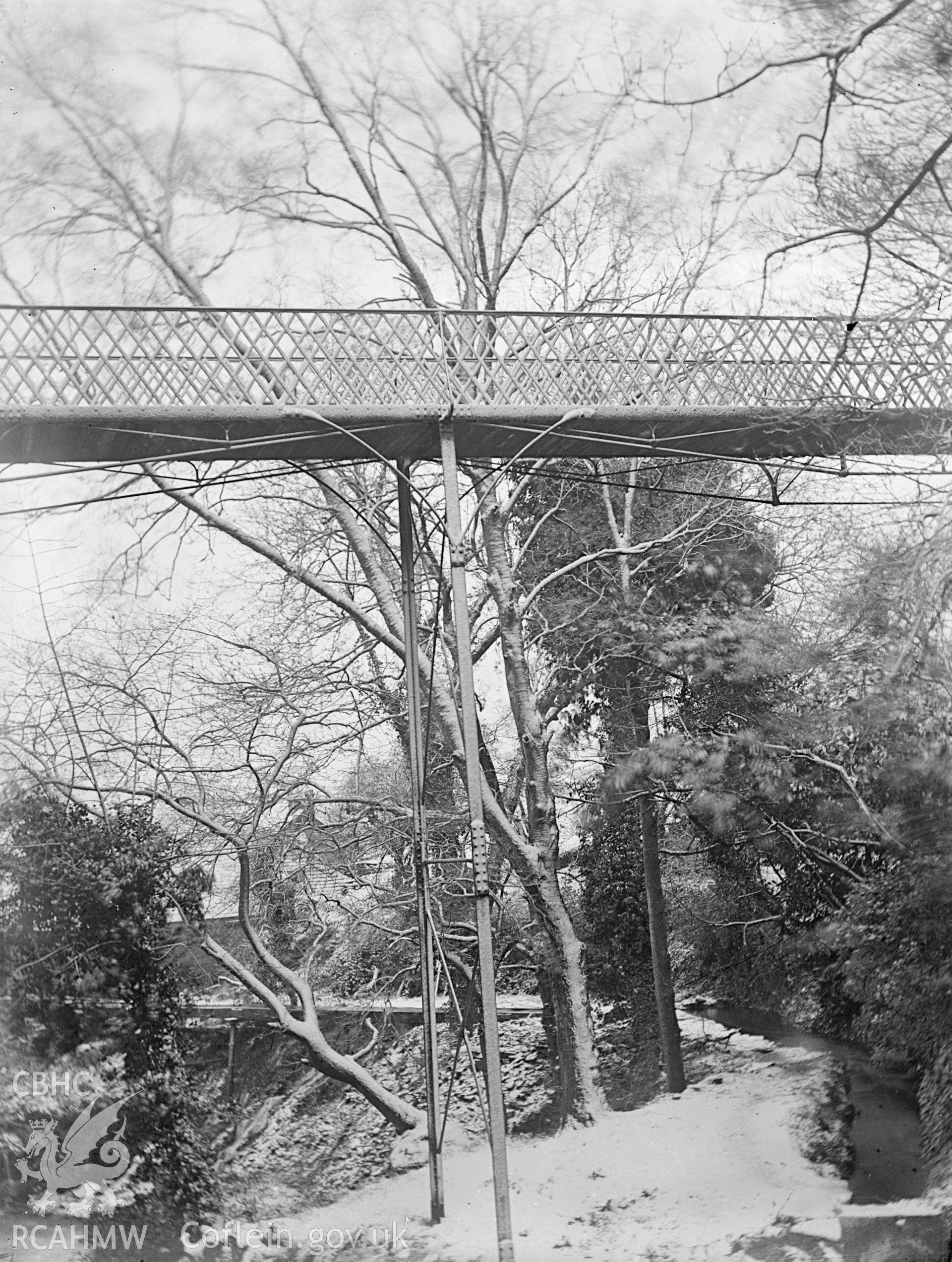 Digital copy of a glass plate showing view of bridge in the Fairy Glen at Trefriw, taken by Manchester-based amateur photographer A. Rothwell, 1890-1910