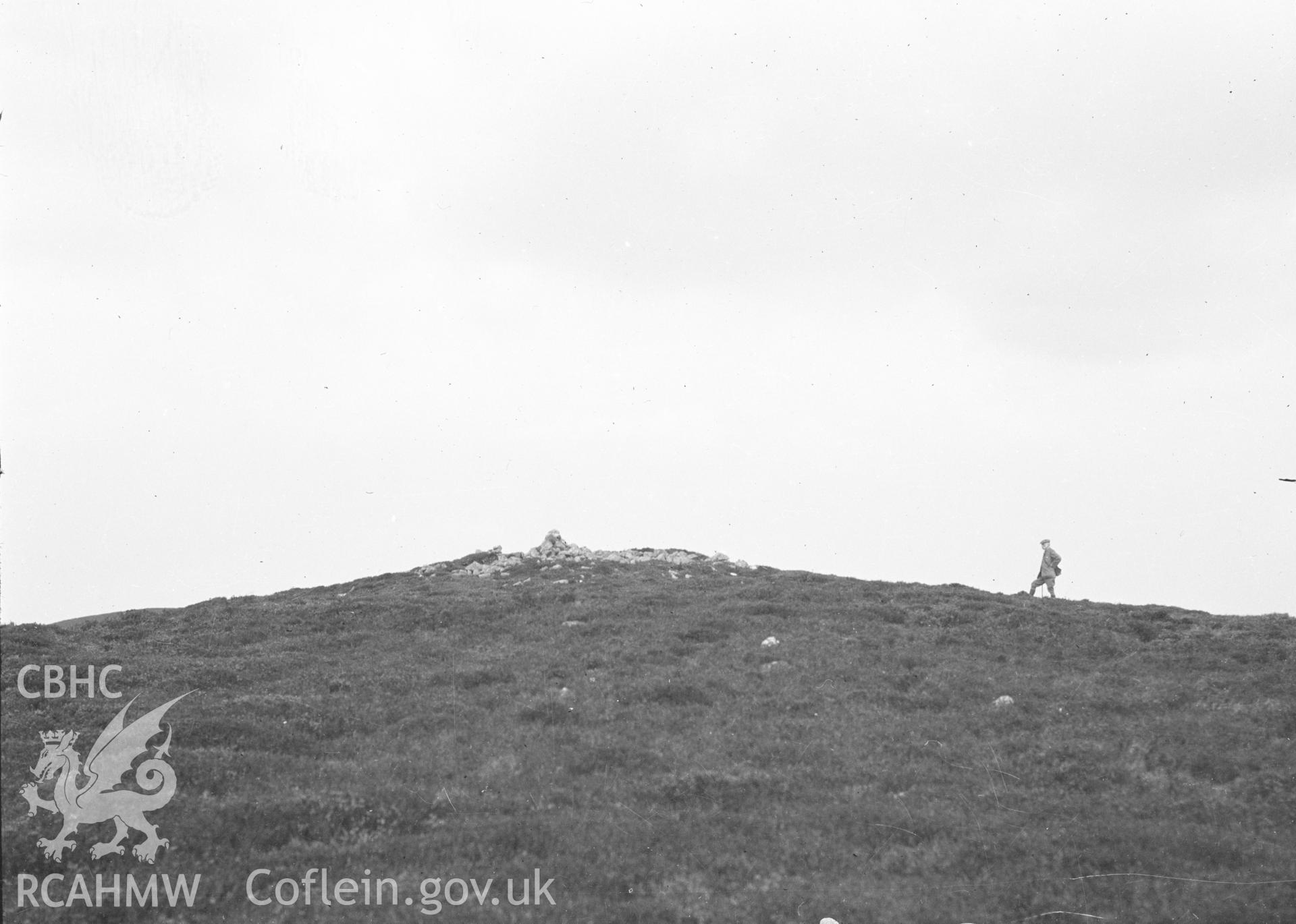 Digital copy of a nitrate negative showing Creigiau Eglwyseg Cairn