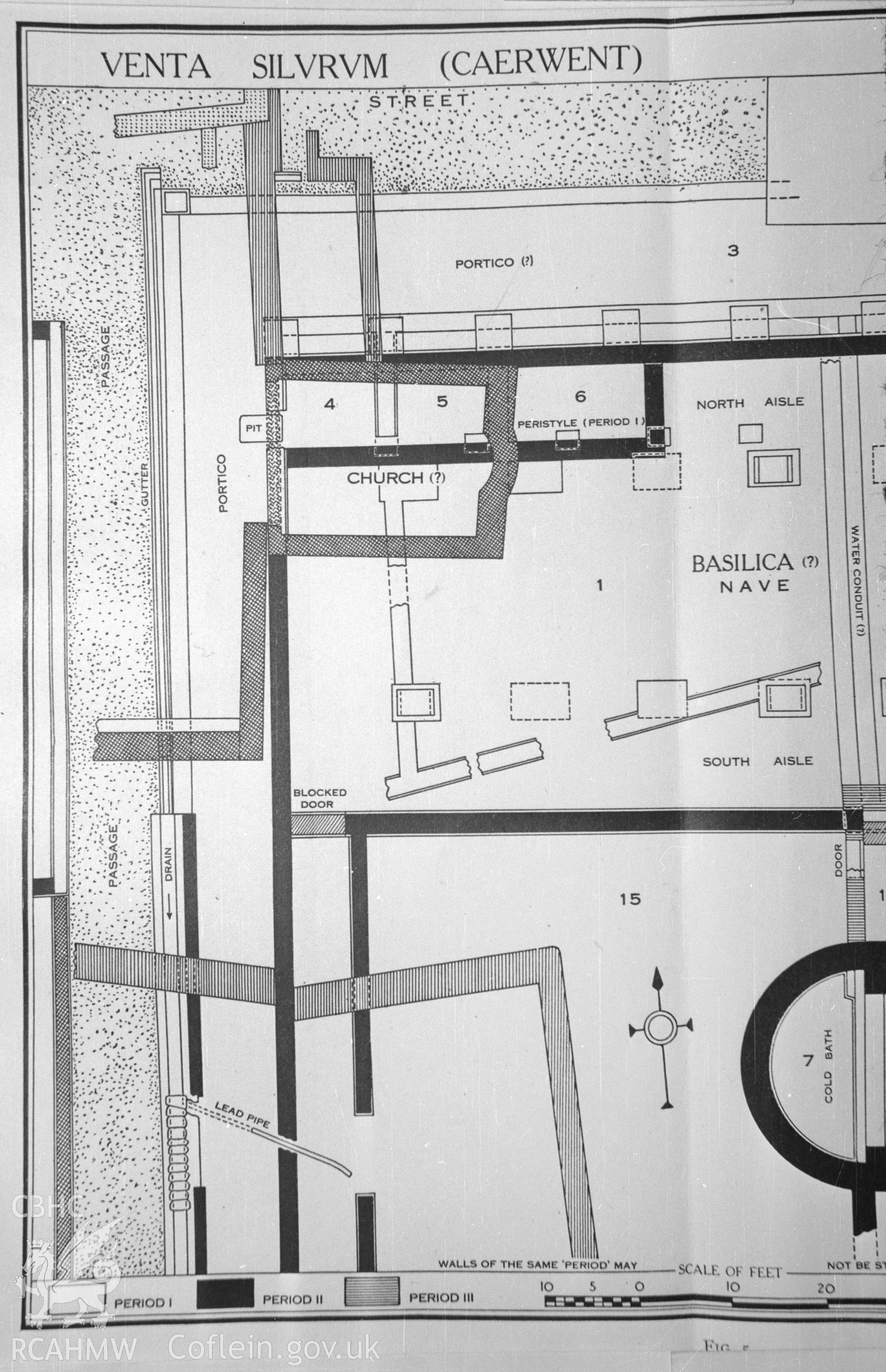 Digital copy of a nitrate negative of a sketch depicting the outline of Venta Silurum (Caerwent), taken by Ordnance Survey.