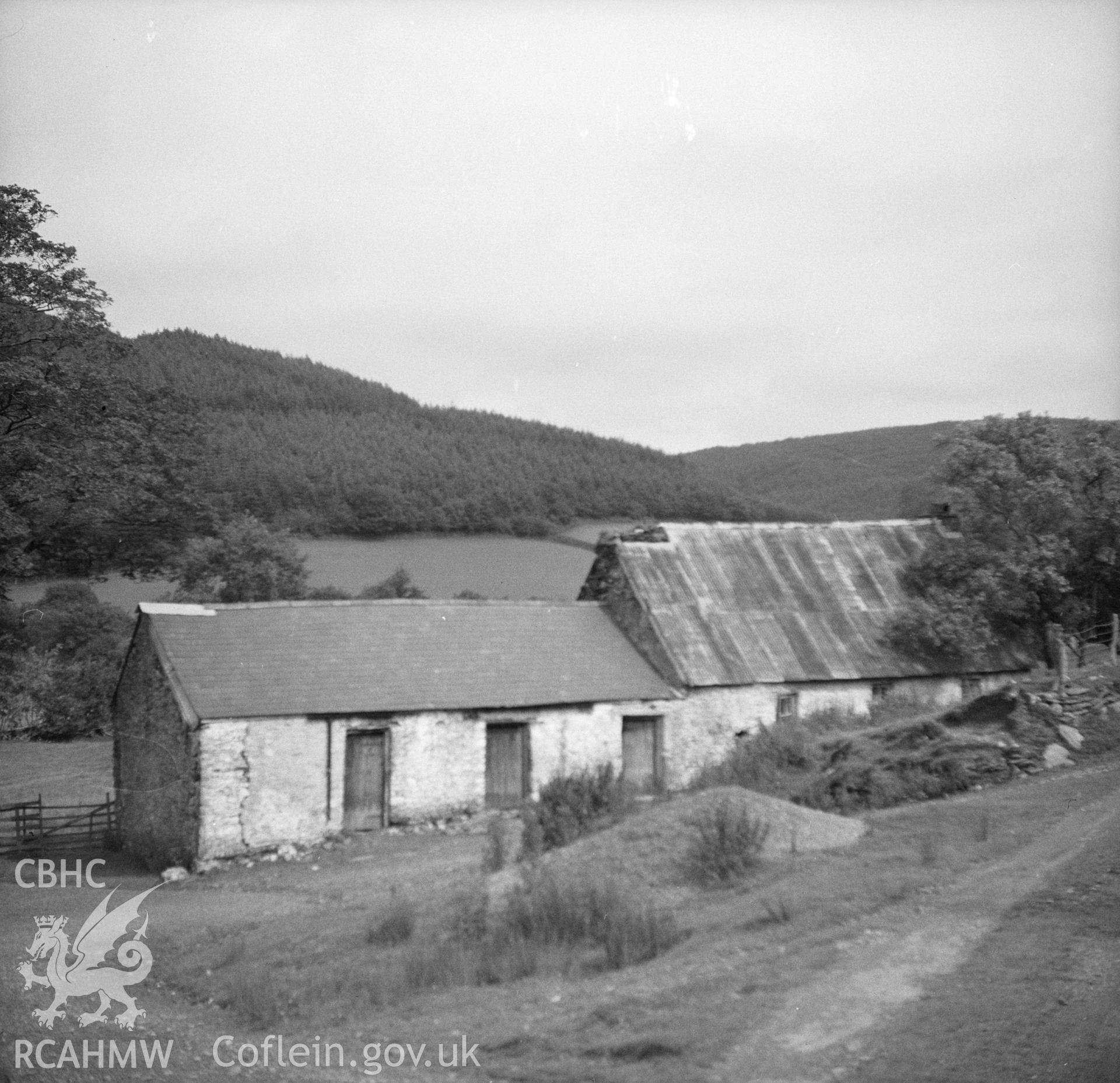 Digital copy of a black and white nitrate negative showing exterior view of Erw Domi, Porth-y-Rhyd, Carmarthenshire