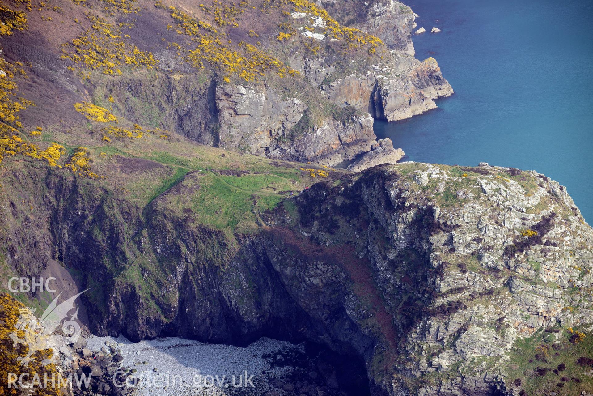 Aerial photography of Dinas Mawr taken on 27th March 2017. Baseline aerial reconnaissance survey for the CHERISH Project. ? Crown: CHERISH PROJECT 2017. Produced with EU funds through the Ireland Wales Co-operation Programme 2014-2020. All material made freely available through the Open Government Licence.