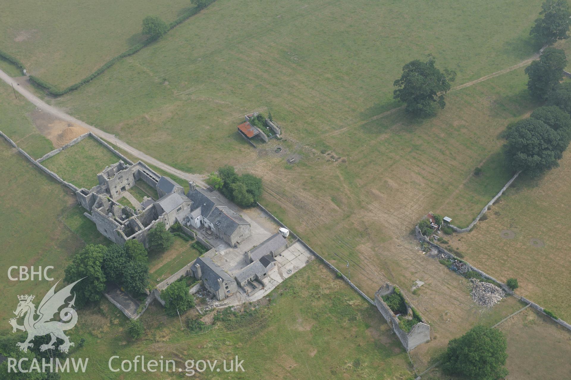 Royal Commission aerial photography of Beaupre Castle recorded during drought conditions on 22nd July 2013.