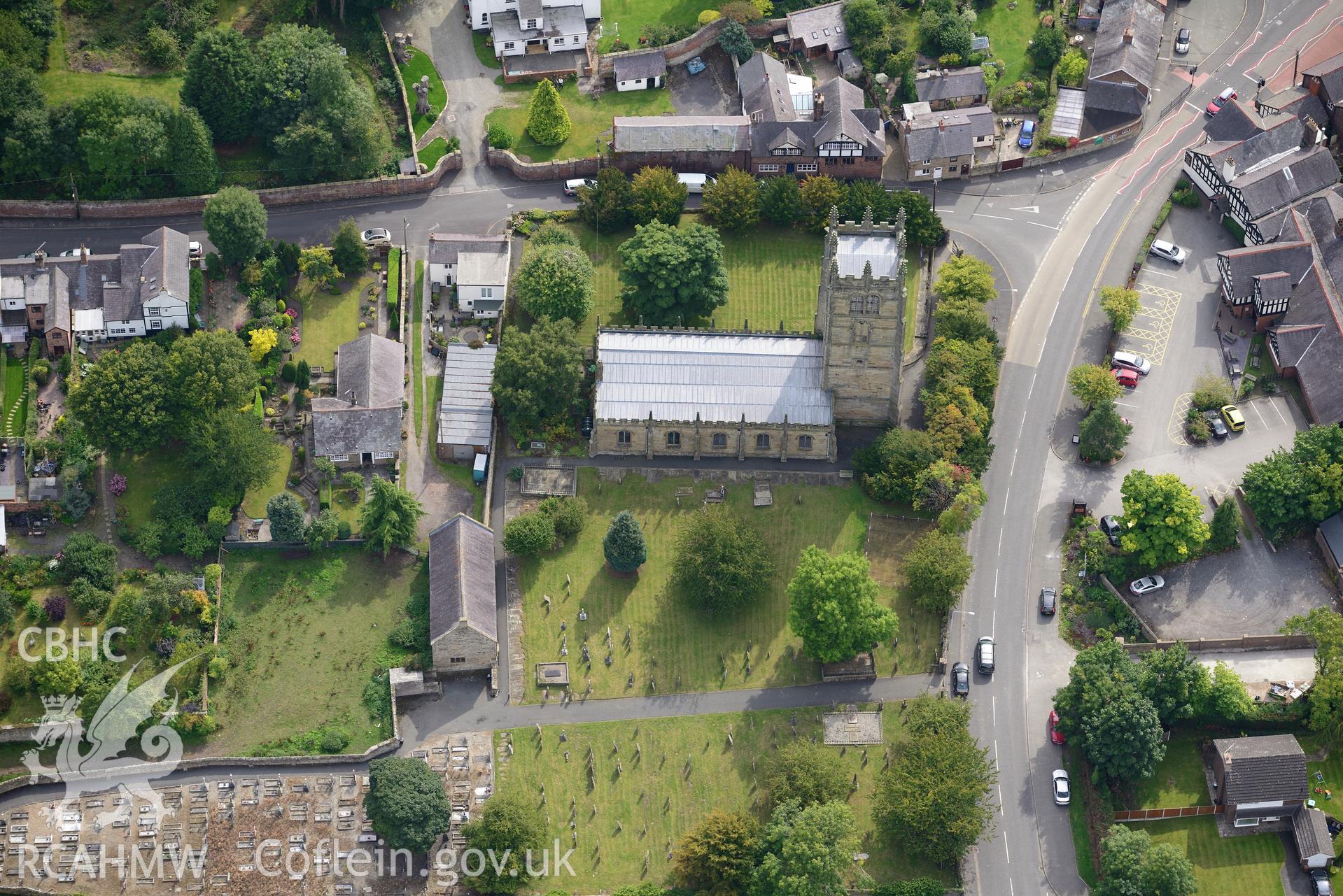 Church of St. Eurgain and St. Peter, Northop, near Connah's Quay. Oblique aerial photograph taken during the Royal Commission's programme of archaeological aerial reconnaissance by Toby Driver on 11th September 2015.