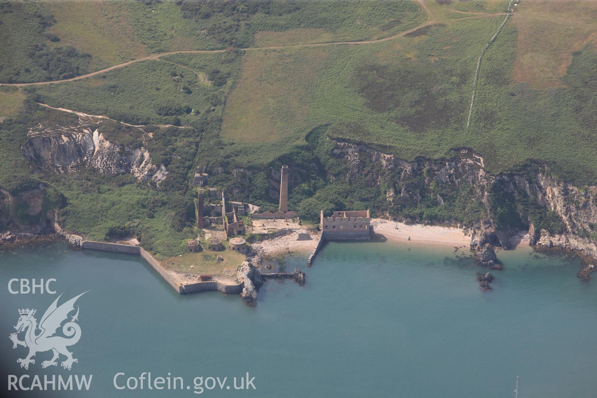 Porthwen silica brick works, near Amlwch, north Anglesey. Oblique aerial photograph taken during the Royal Commission?s programme of archaeological aerial reconnaissance by Toby Driver on 12th July 2013.