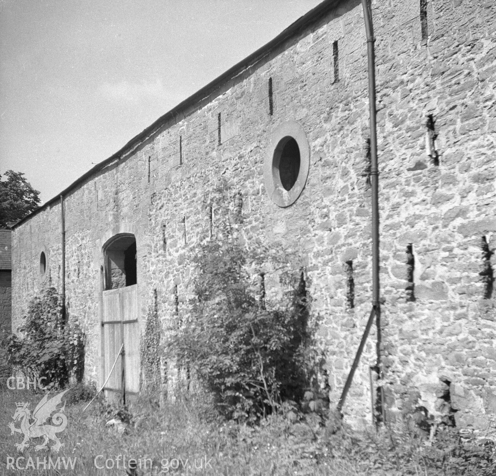 Digital copy of a nitrate negative showing exterior view of outbuilding at Nercwys Hall.