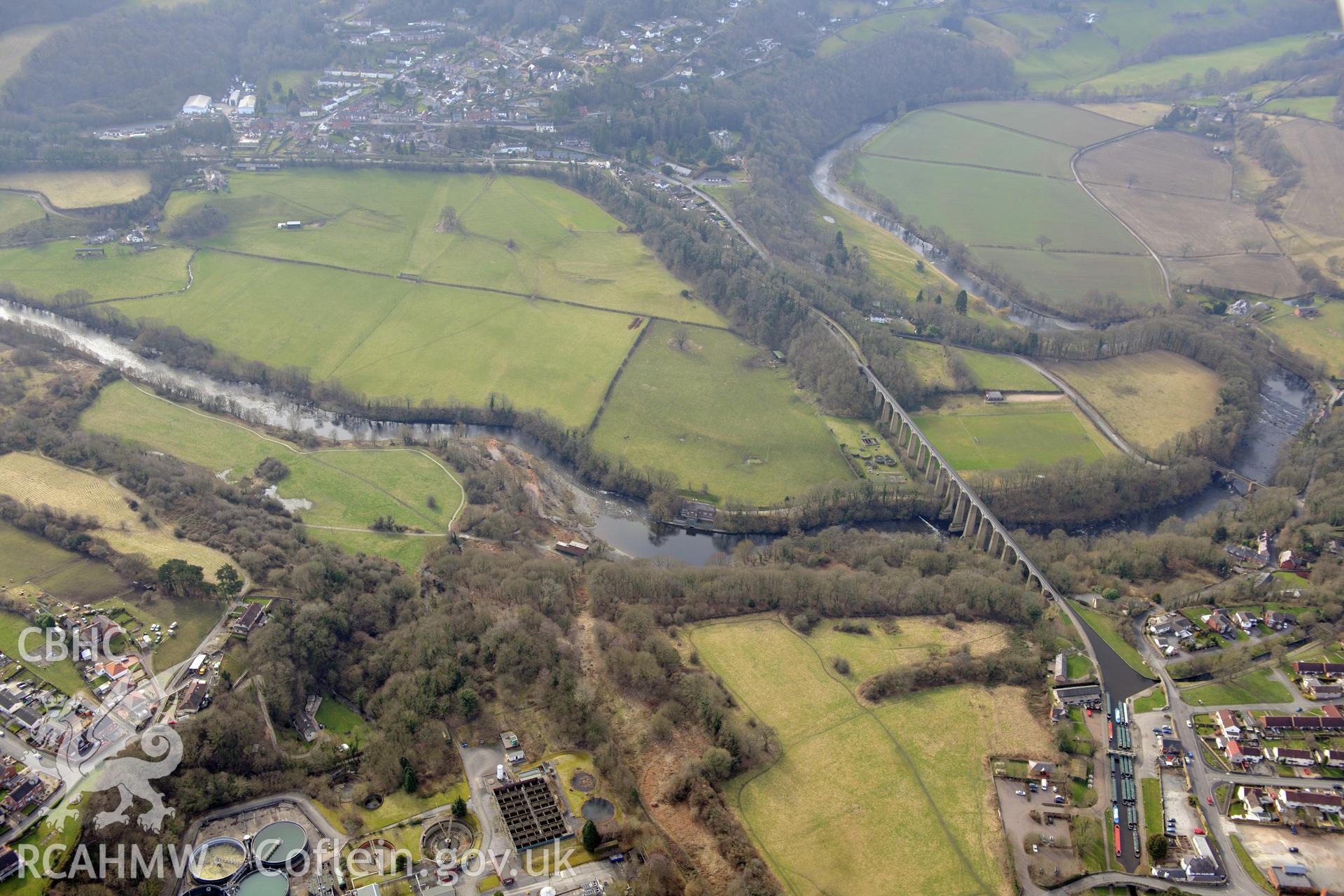 Pontcysyllte Aqueduct. Oblique aerial photograph taken during the Royal Commission?s programme of archaeological aerial reconnaissance by Toby Driver on 28th February 2013.