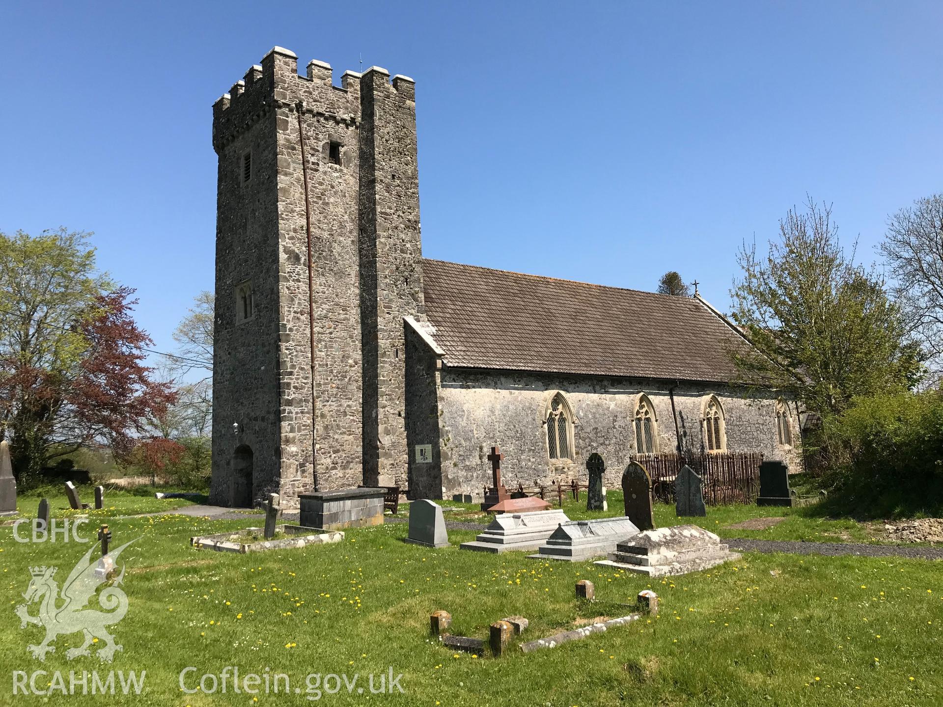 Colour photo showing exterior view of St. Mary Magdalene's or St. Clara's church at St. Clears, taken by Paul R. Davis, 6th May 2018.