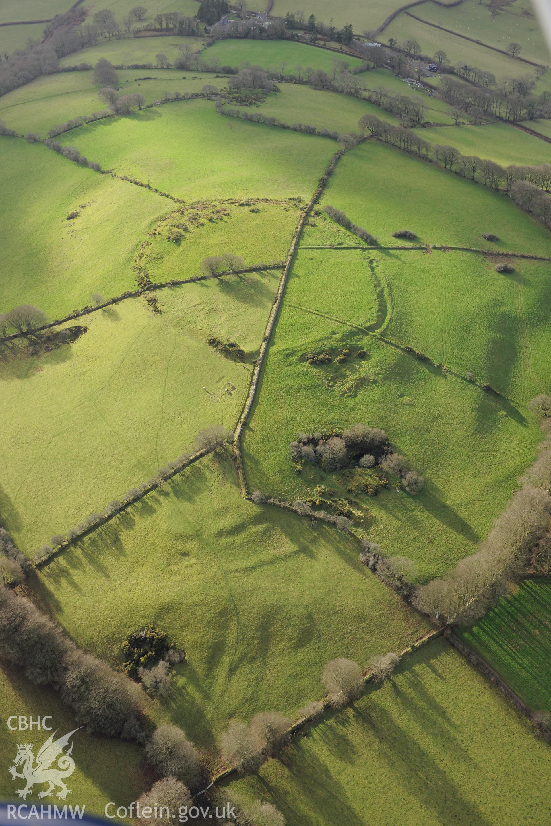 Pencoed-Foel Hillfort. Oblique aerial photograph taken during the Royal Commission's programme of archaeological aerial reconnaissance by Toby Driver on 6th January 2015.