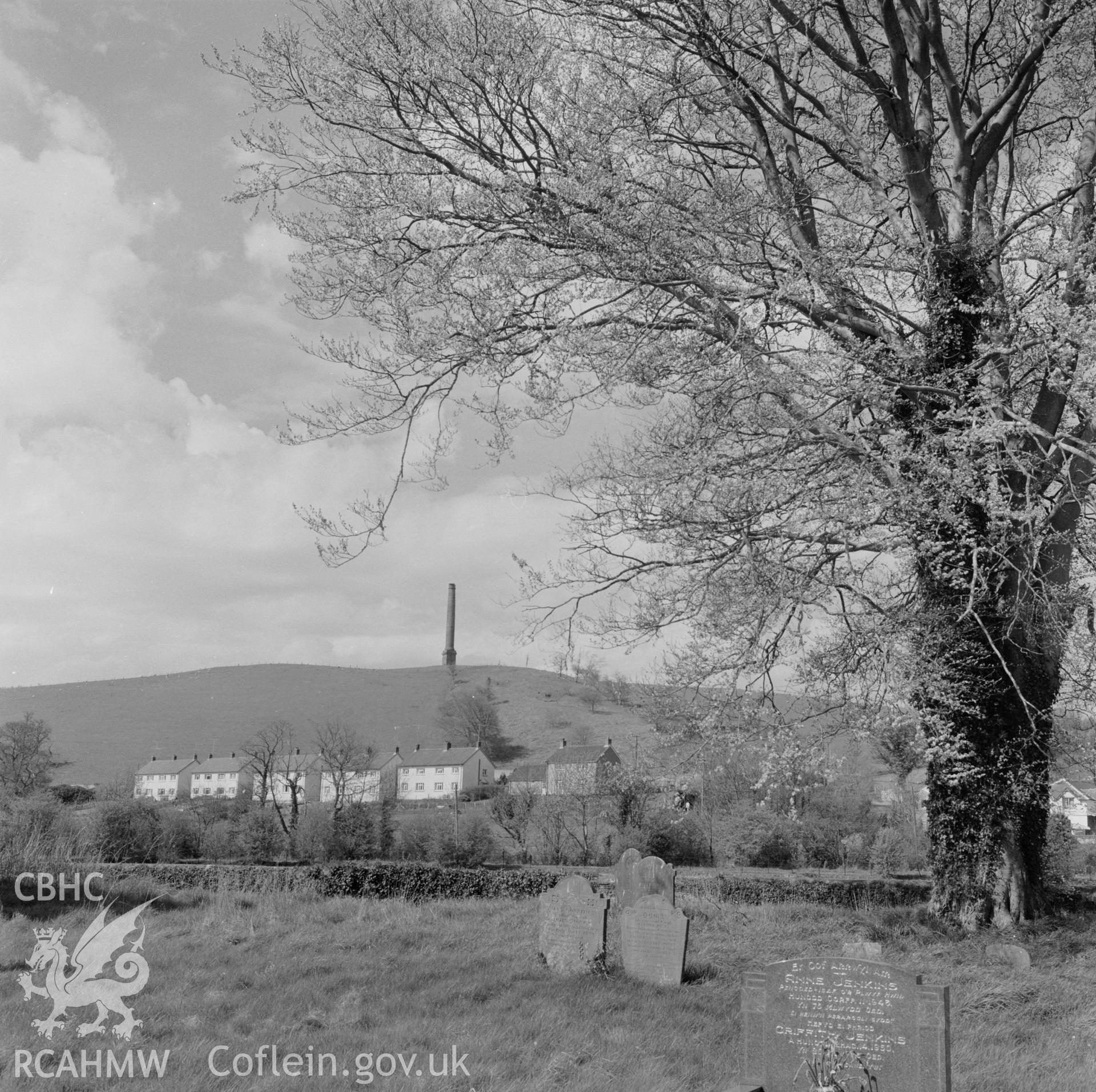 Digital copy of a black and white negative showing Derry Ormond Tower near Lampeter, taken in 1971.