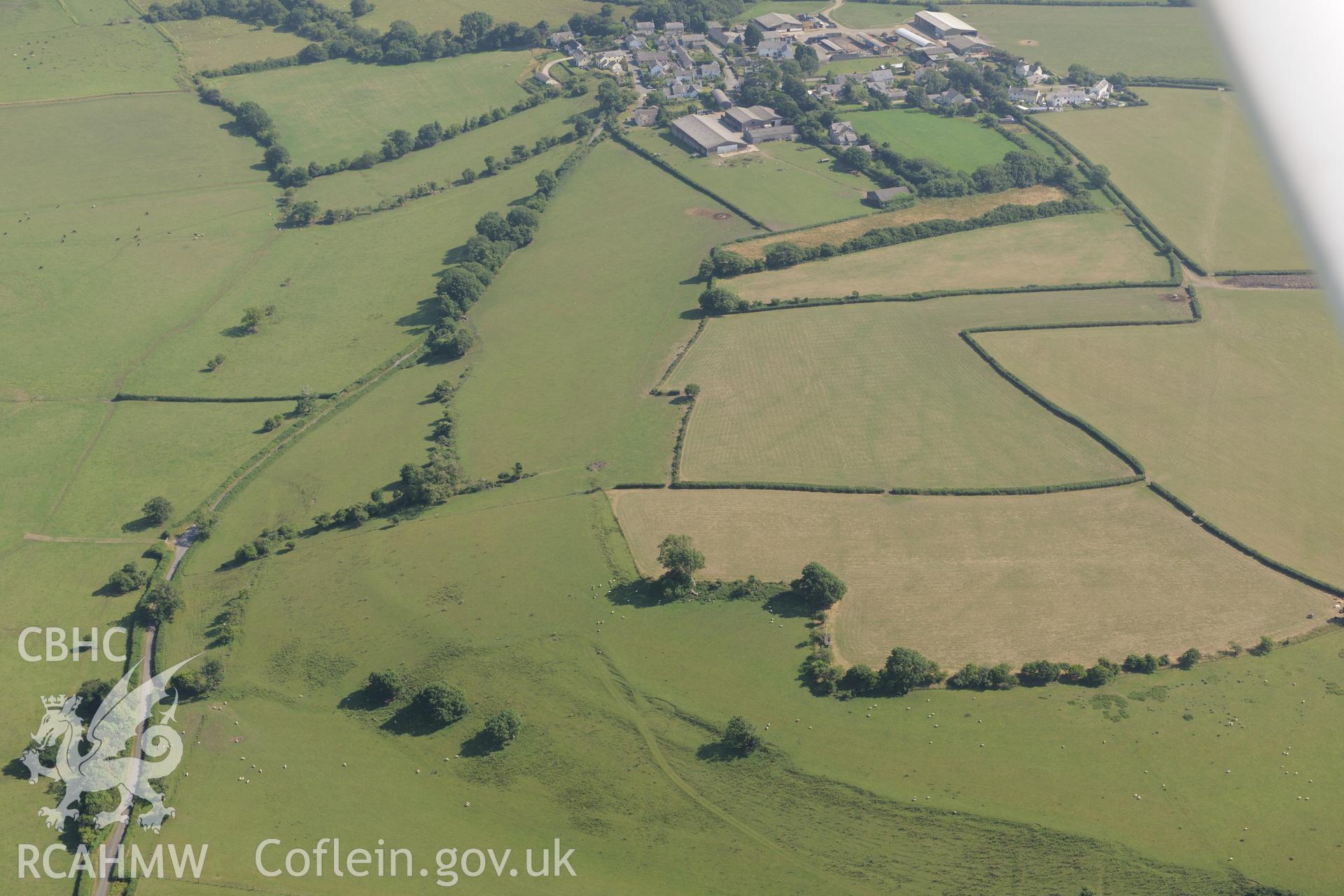 Flemingston causewayed enclosure, north of St Athan. Oblique aerial photograph taken during the Royal Commission?s programme of archaeological aerial reconnaissance by Toby Driver on 1st August 2013.