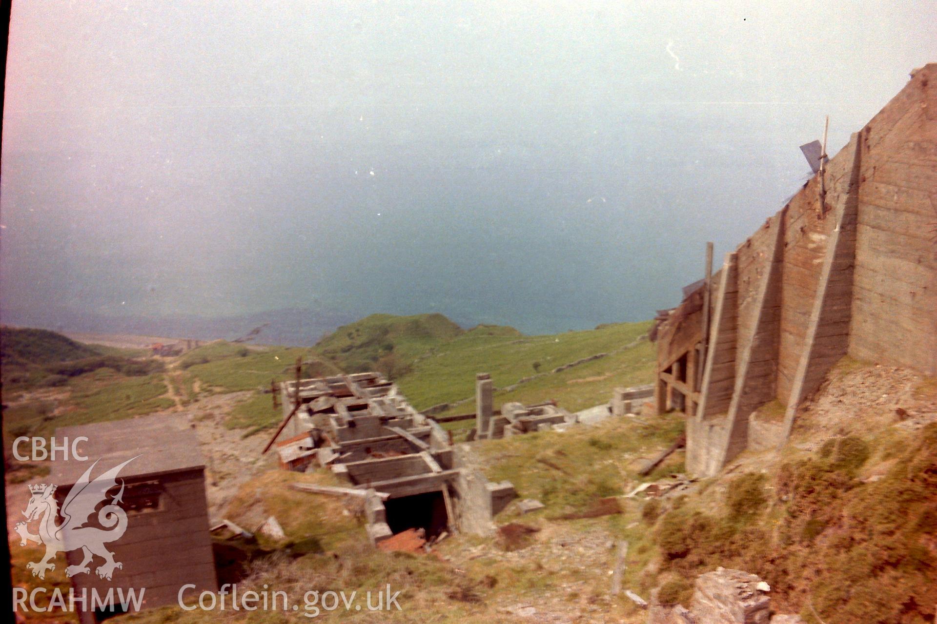 Digitised colour photograph of Porth-y-Nant stone quarry. Produced during a Bachelor of Architecture dissertation: 'The Form & Architecture of Nineteenth Century Industrial Settlements in Rural Wales' by Martin Davies, 1979.