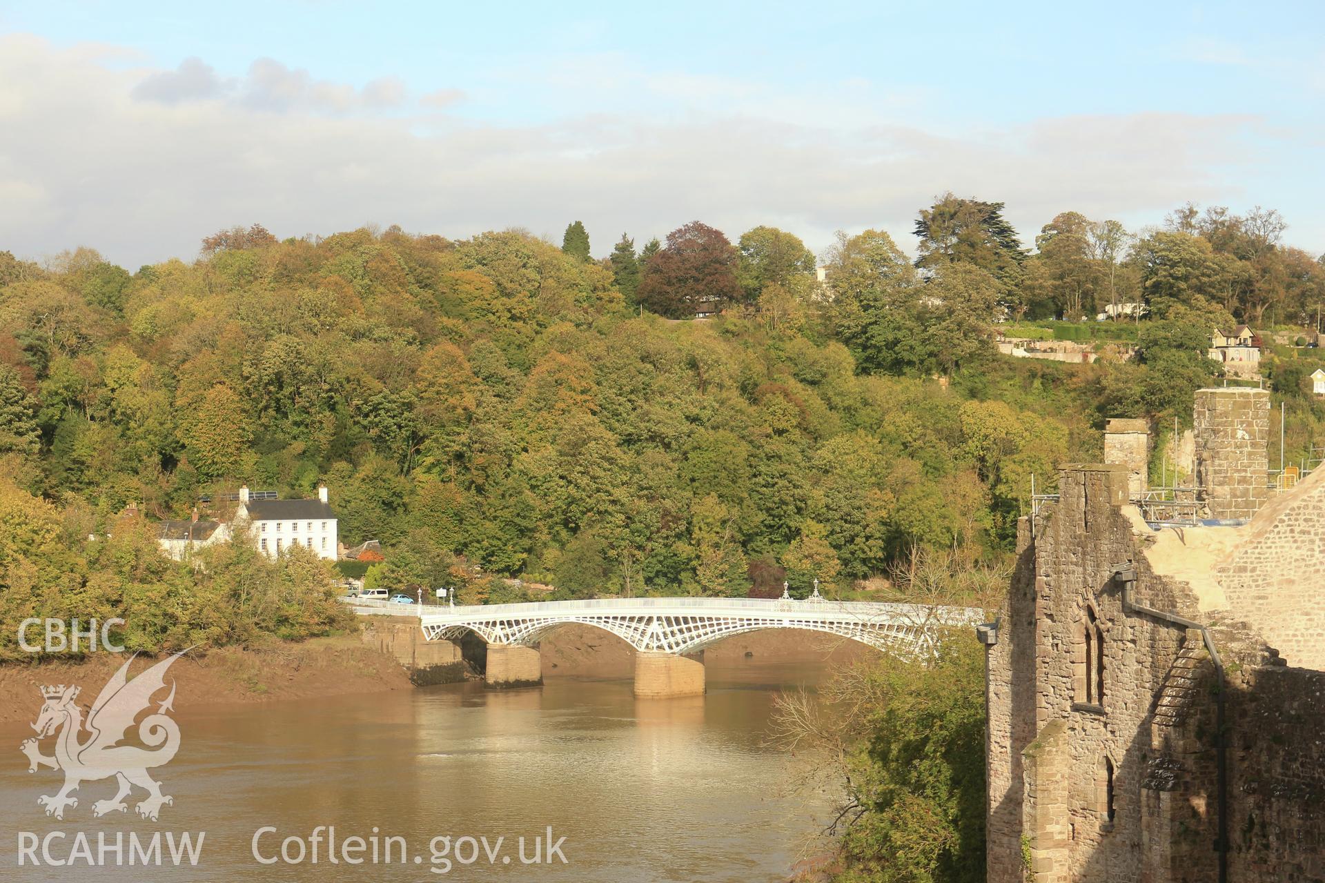 Investigator photographs of Chepstow road bridge. View from the upper barbican of Chepstow Castle.