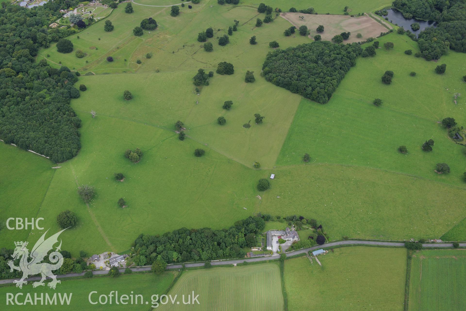 Bodelwyddan Park Army Practise Trenches. Oblique aerial photograph taken during the Royal Commission's programme of archaeological aerial reconnaissance by Toby Driver on 30th July 2015.