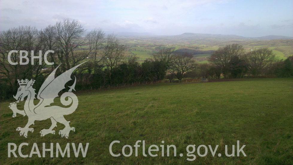 Digital colour photograph of the Craig-y-Dorth battlefield. Photographed during Phase Three of the Welsh Battlefield Metal Detector Survey, carried out by Archaeology Wales, 2012-2014. Project code: 2041 - WBS/12/SUR.