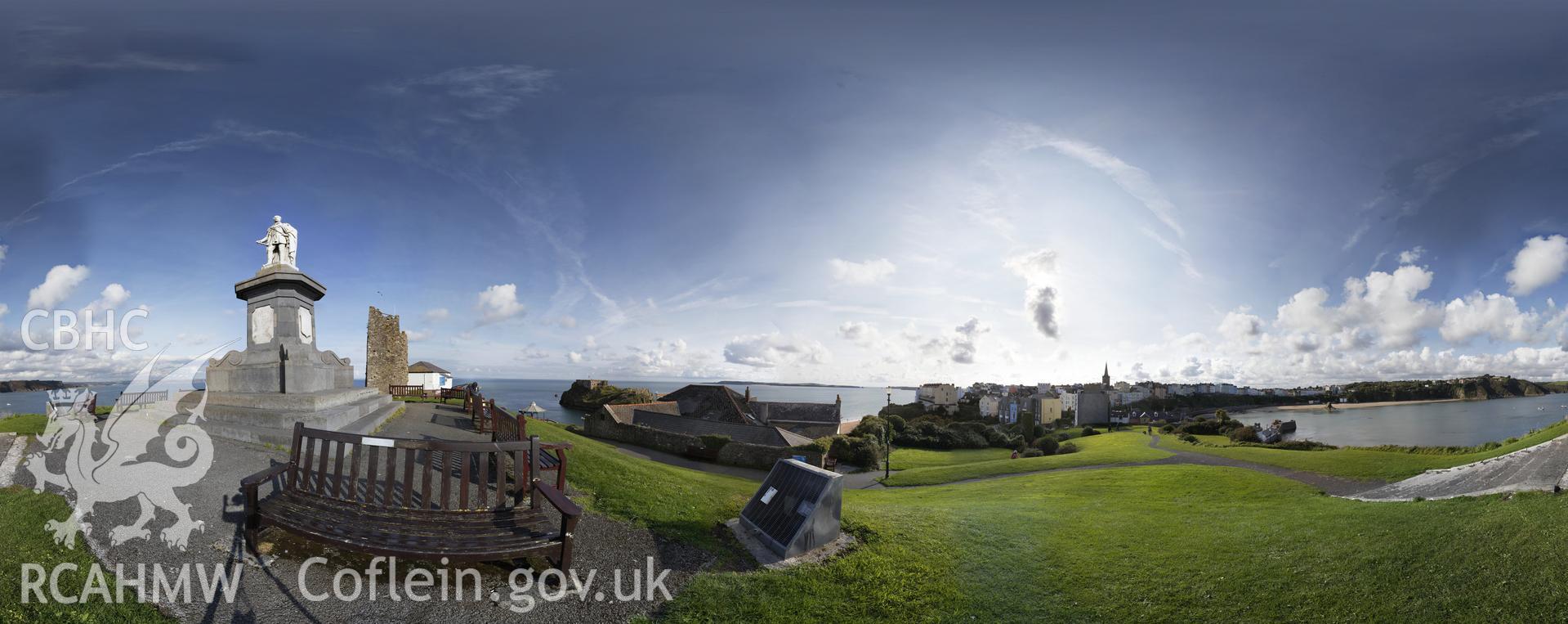 Reduced resolution tiff of stitched images from Castle Hill, Tenby survey, carried out by  Sue Fielding and Rita Singer, July 2017. Produced through European Travellers to Wales project. Cropped tiff for Coflein.