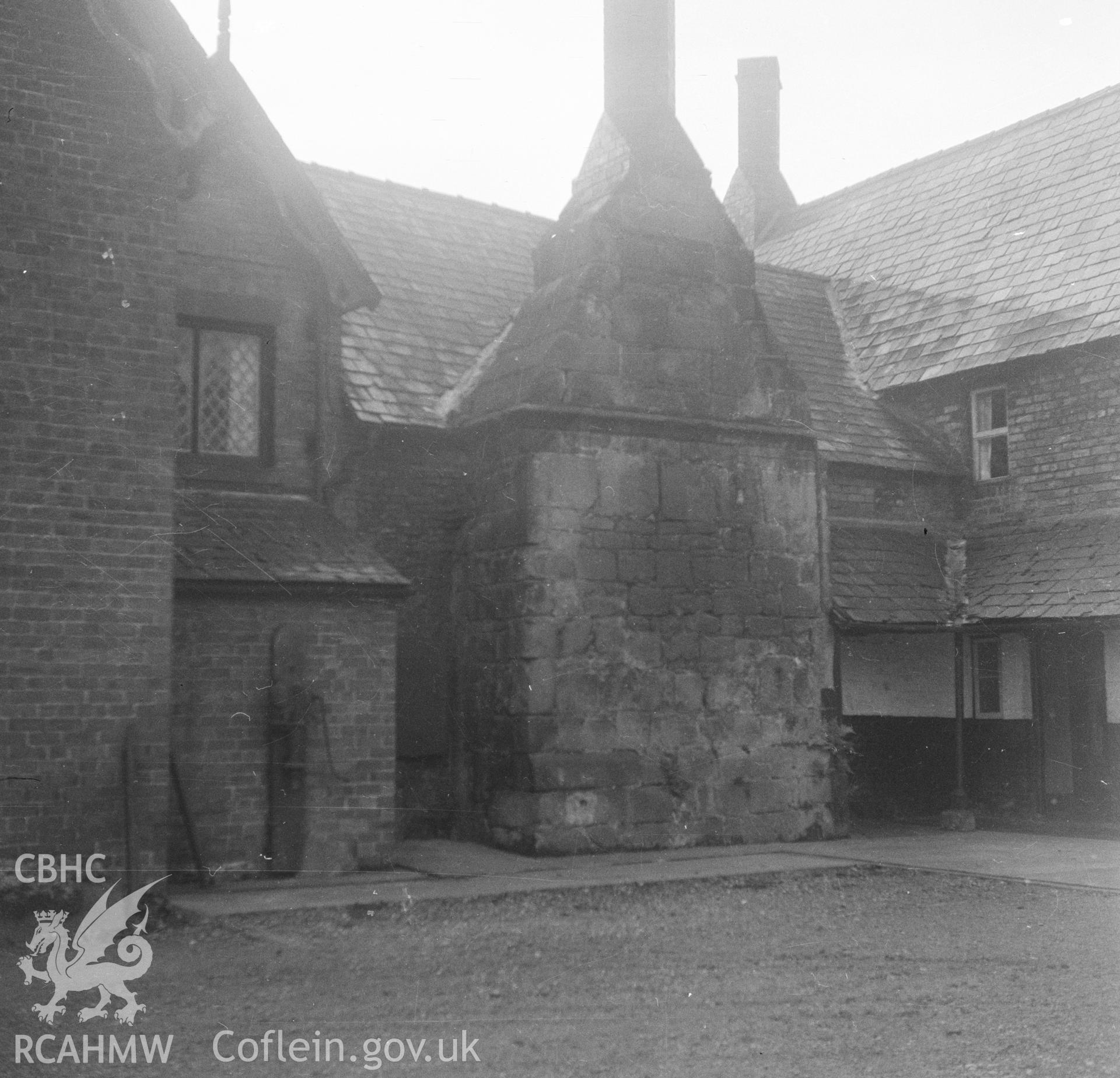 Digital copy of a nitrate negative showing chimney at Lower Berse near Wrexham, Denbighshire.